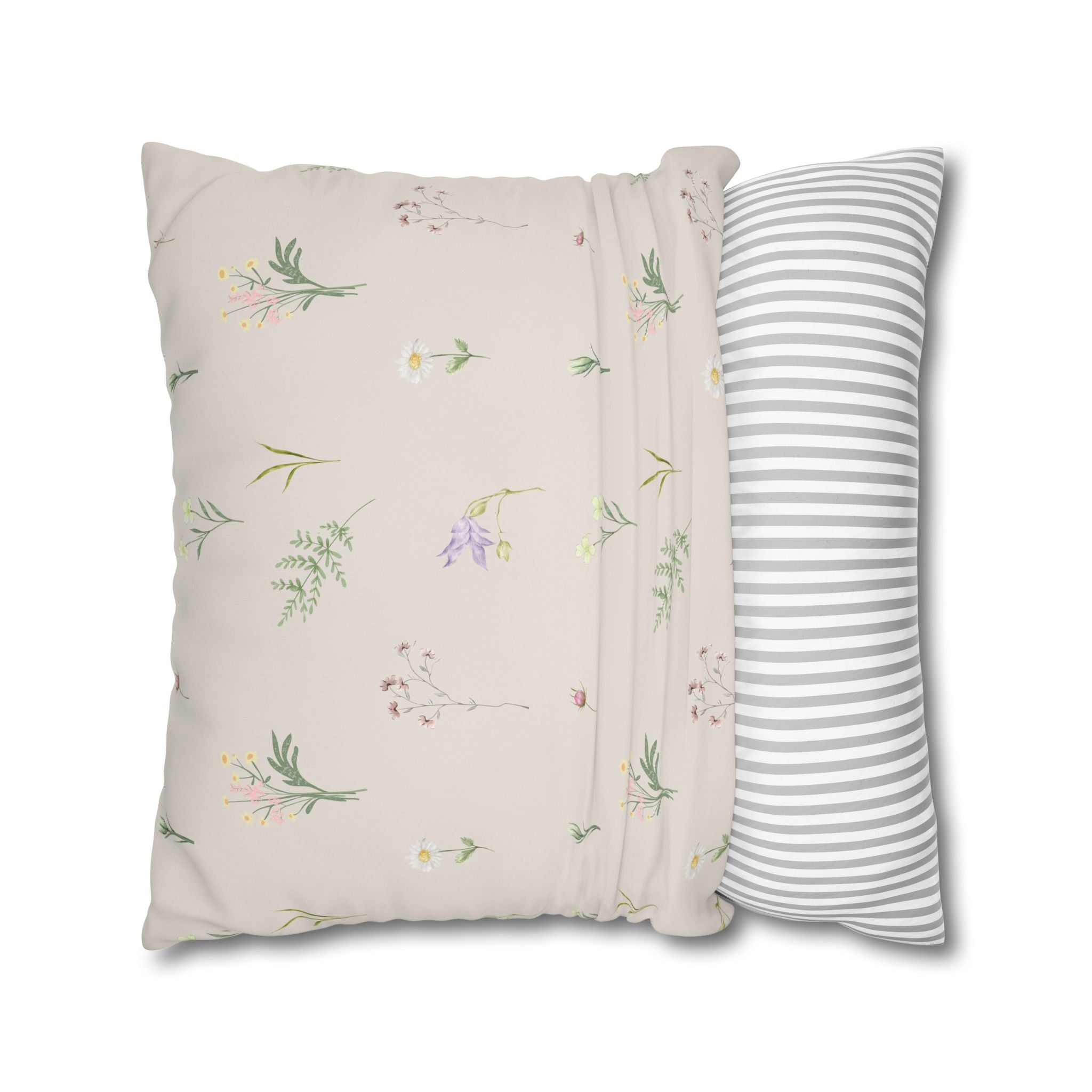 Cottage Wildflowers Square Poly Canvas Pillowcase — Floral Country Throw Pillow