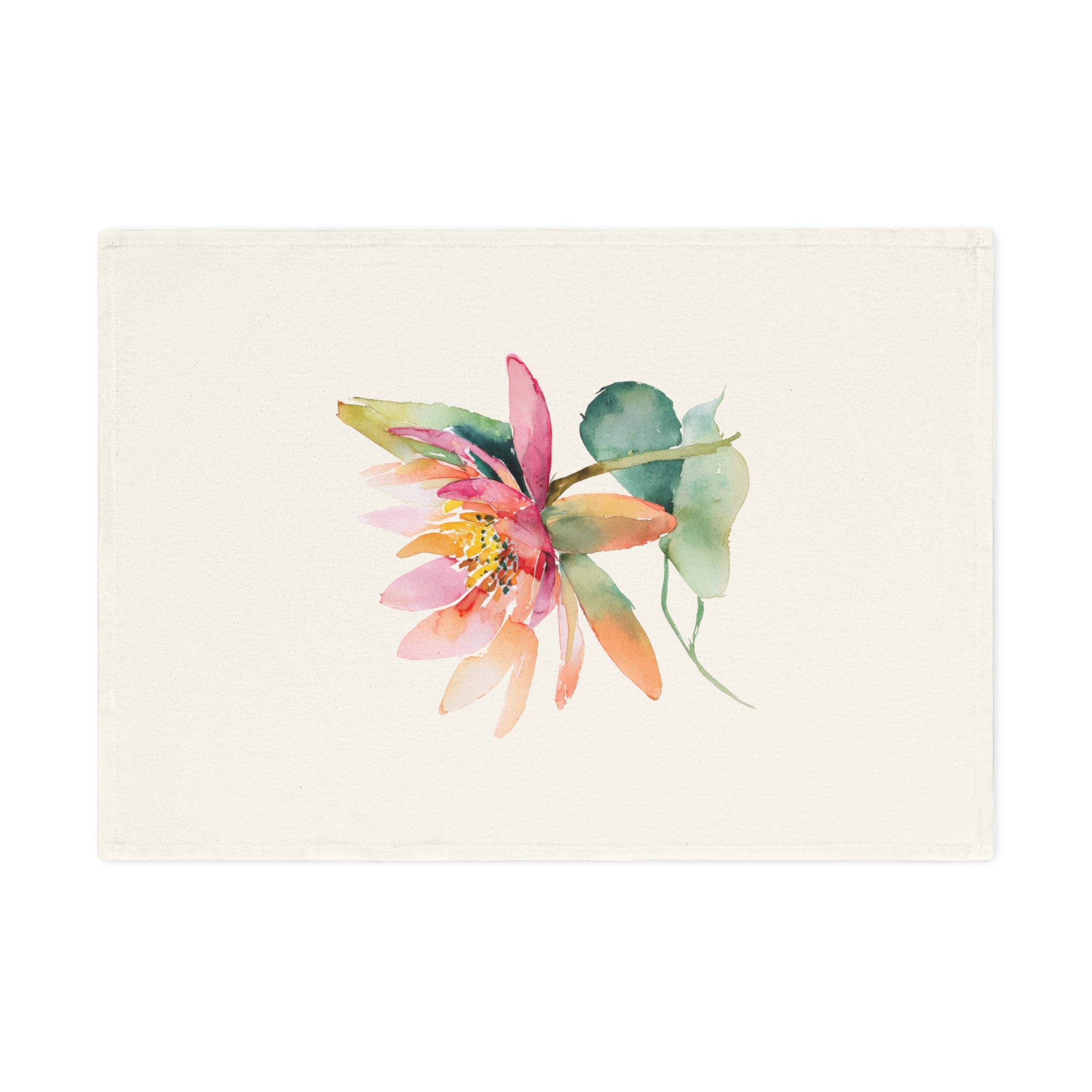 Watercolor Lotus Cotton Tea Towel — Floral Kitchen Decor, Botanical Gift