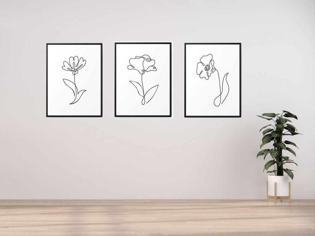 Minimal Line Art Floral Print Set Of 3