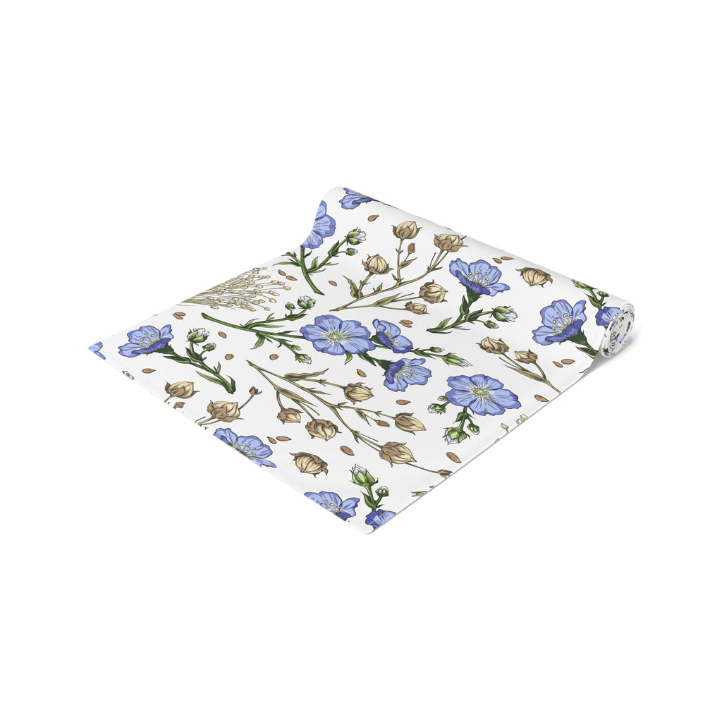 Blue Wildflower Table Runner — Floral Cotton-Blend Table Decor for Spring & Everyday
