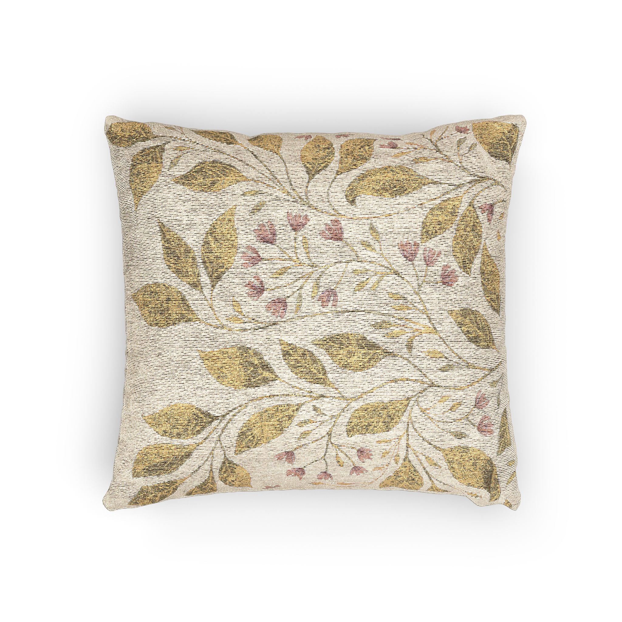 Botanical Woven Pillow — Neutral Olive Green Leaf Motif Decorative Cushion