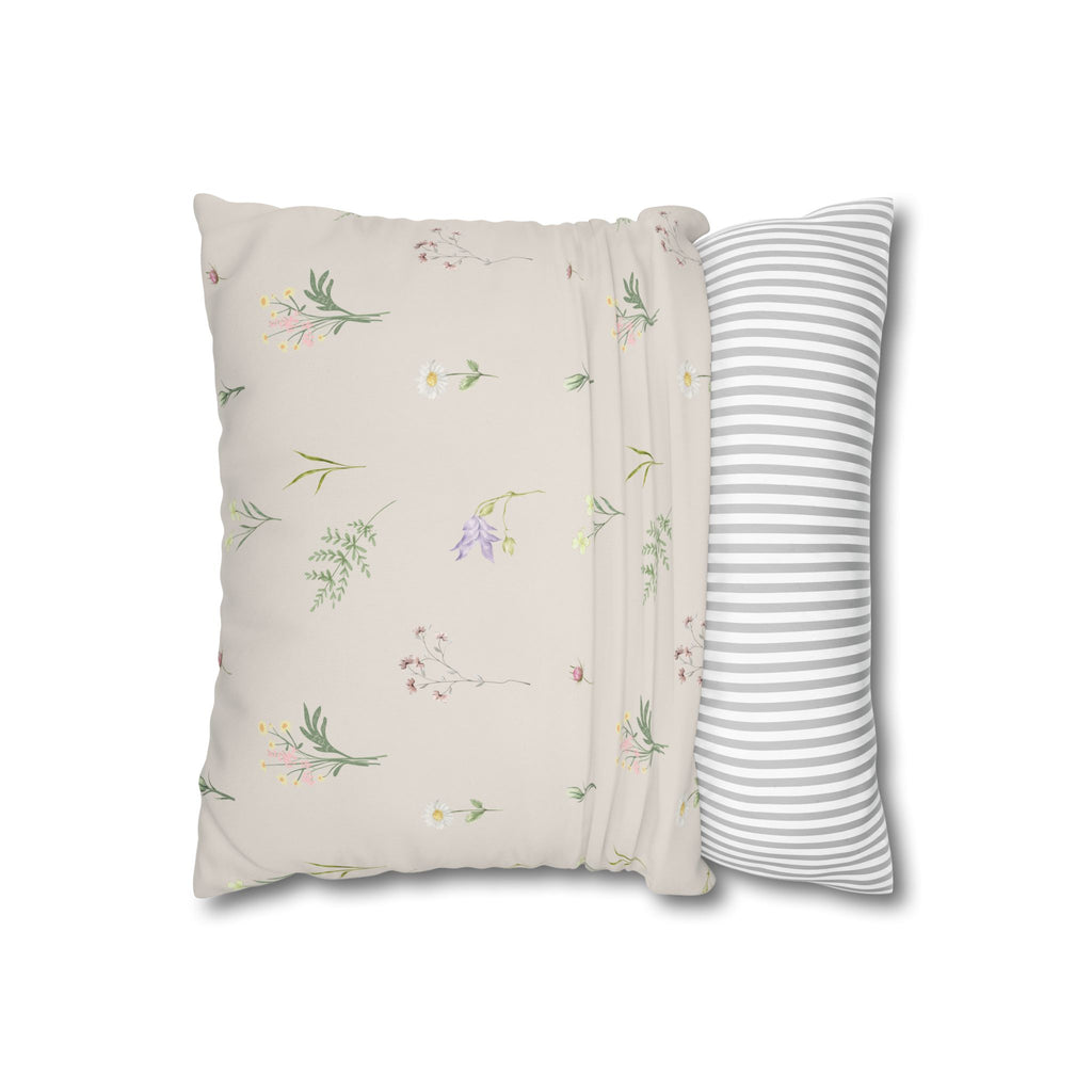 Cottage Wildflowers Square Poly Canvas Pillowcase — Floral Country Throw Pillow
