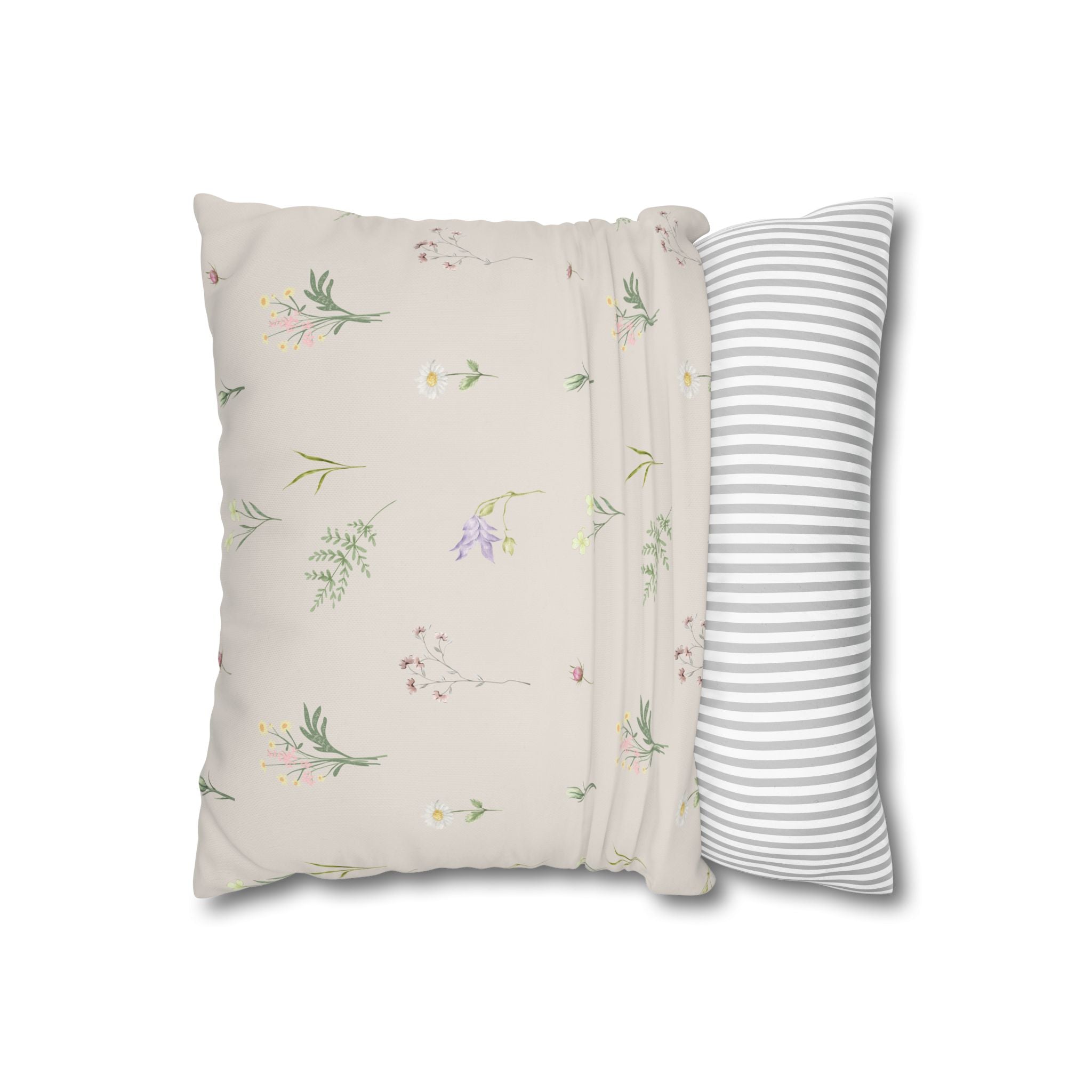 Cottage Wildflowers Square Poly Canvas Pillowcase — Floral Country Throw Pillow