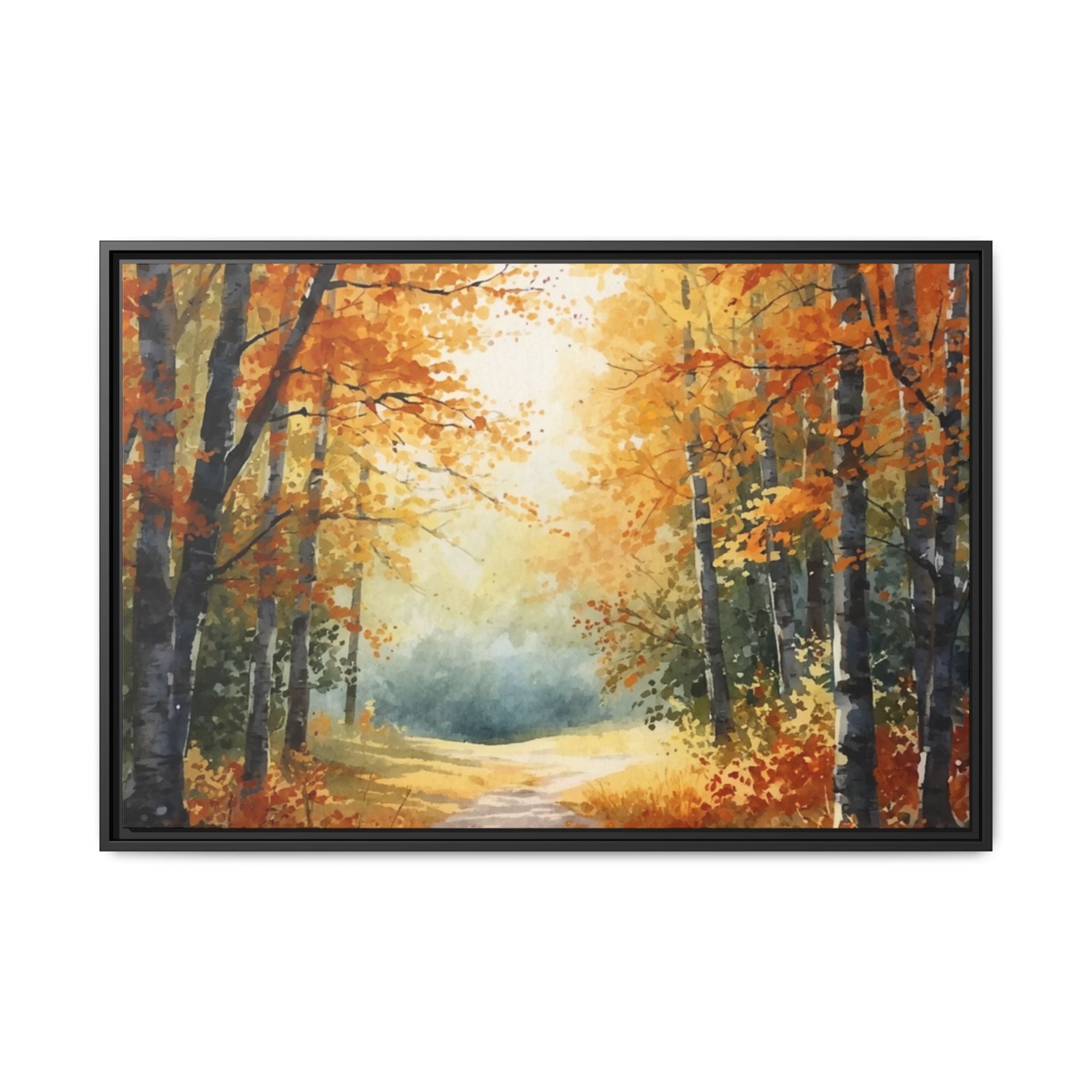 Autumn Forest Framed Canvas Wall Art — Matte Multi-Color