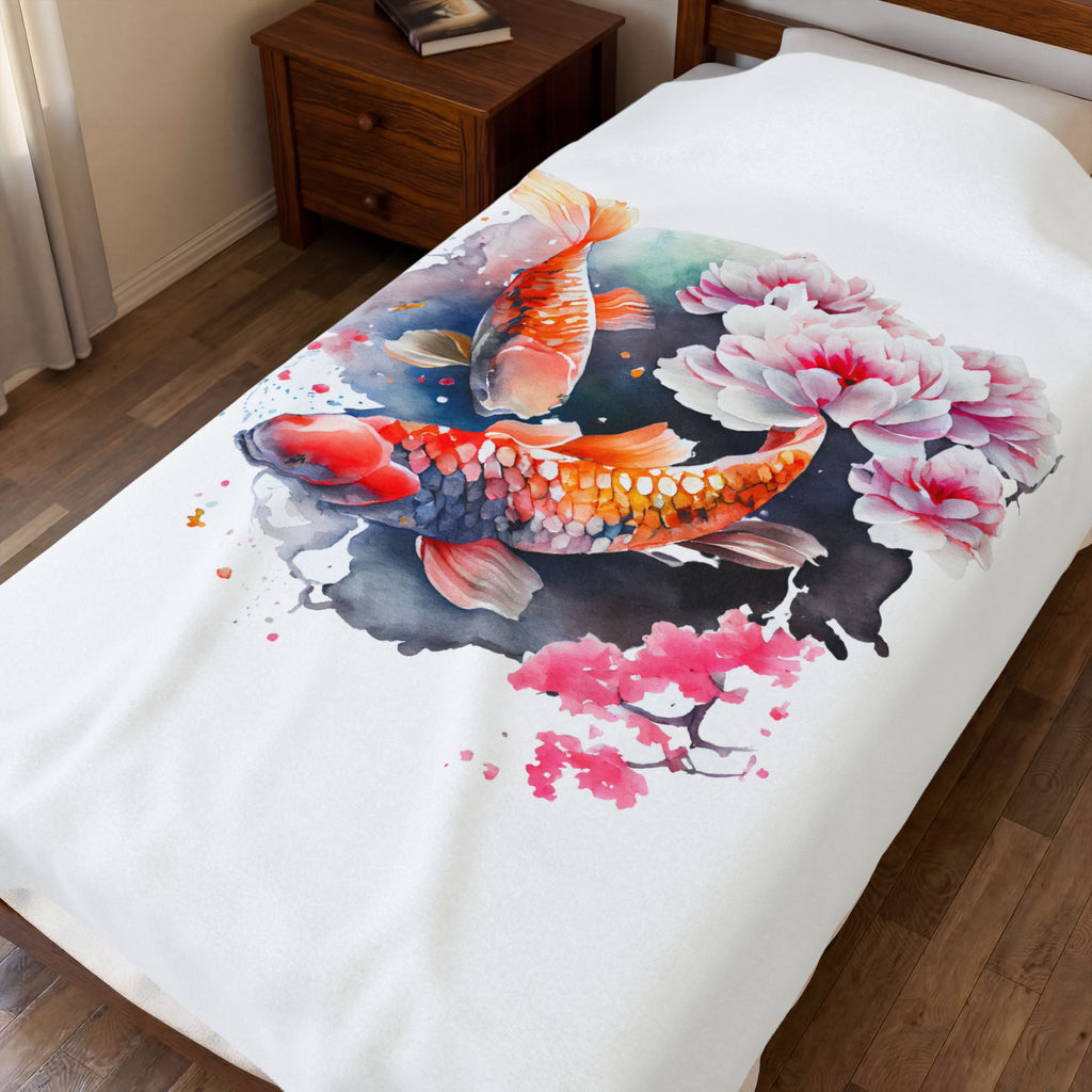 Koi Pond Velveteen Plush Blanket — Soft Koi Fish Throw
