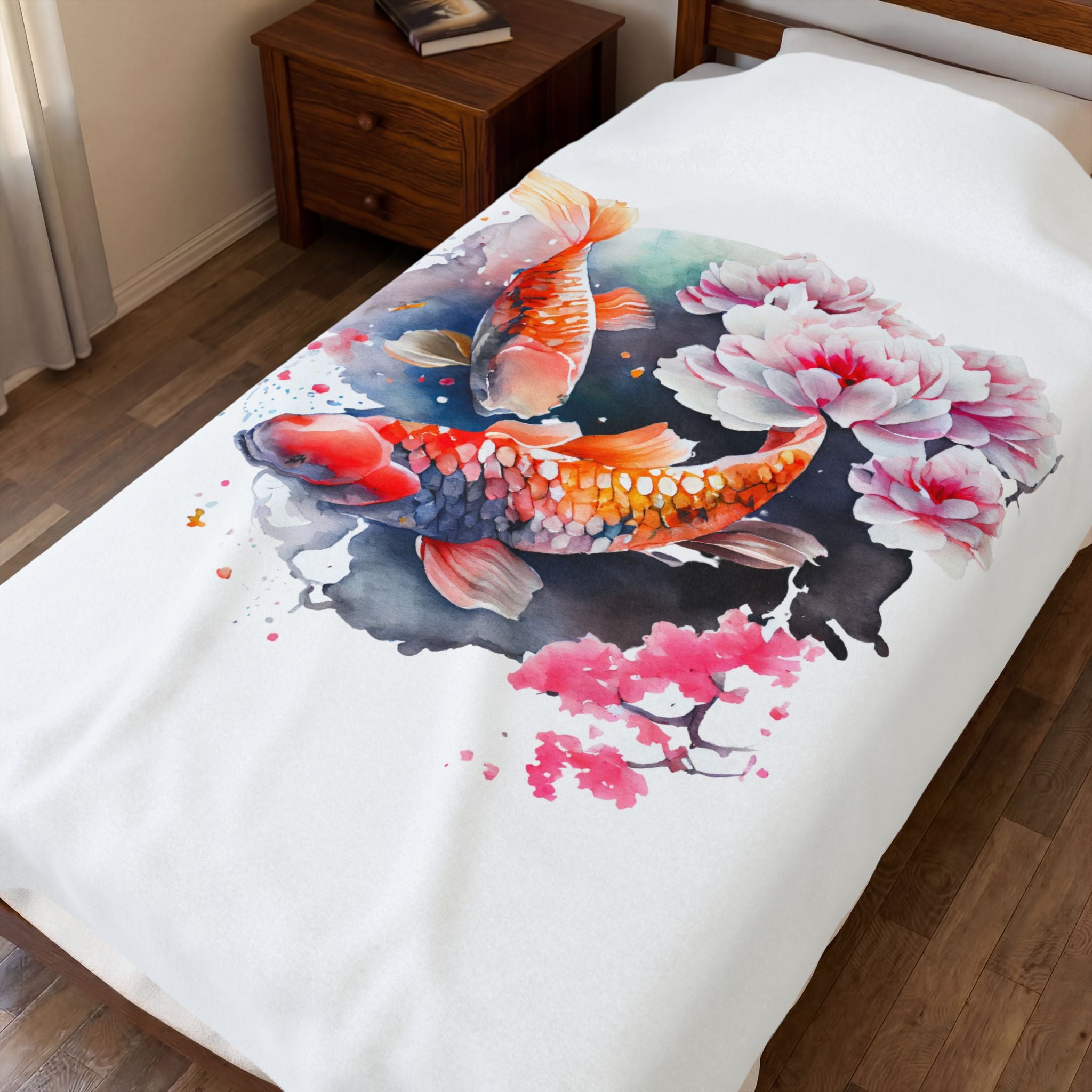 Koi Pond Velveteen Plush Blanket — Soft Koi Fish Throw