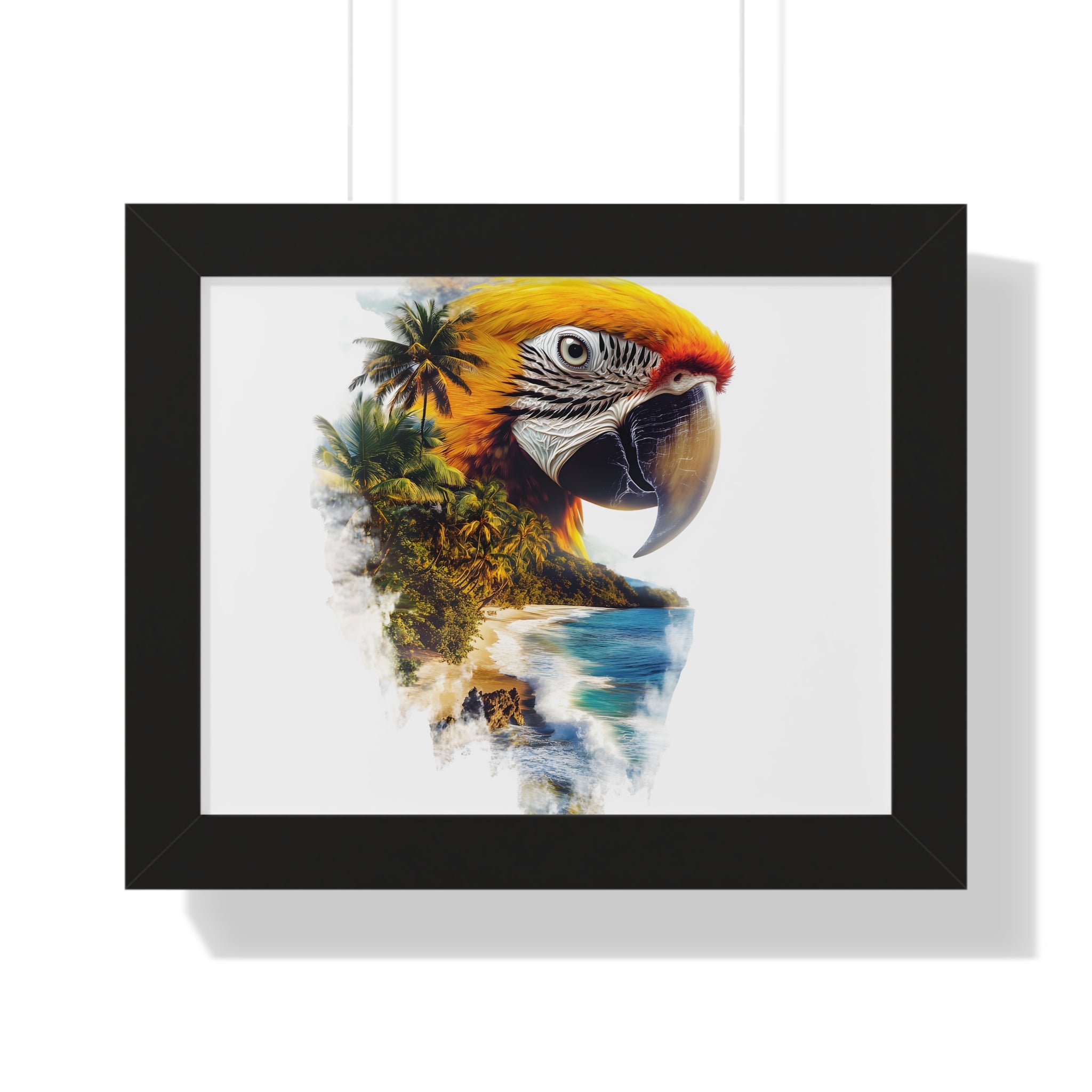 Framed Poster — Double Exposure Parrot & Tropical Island Print