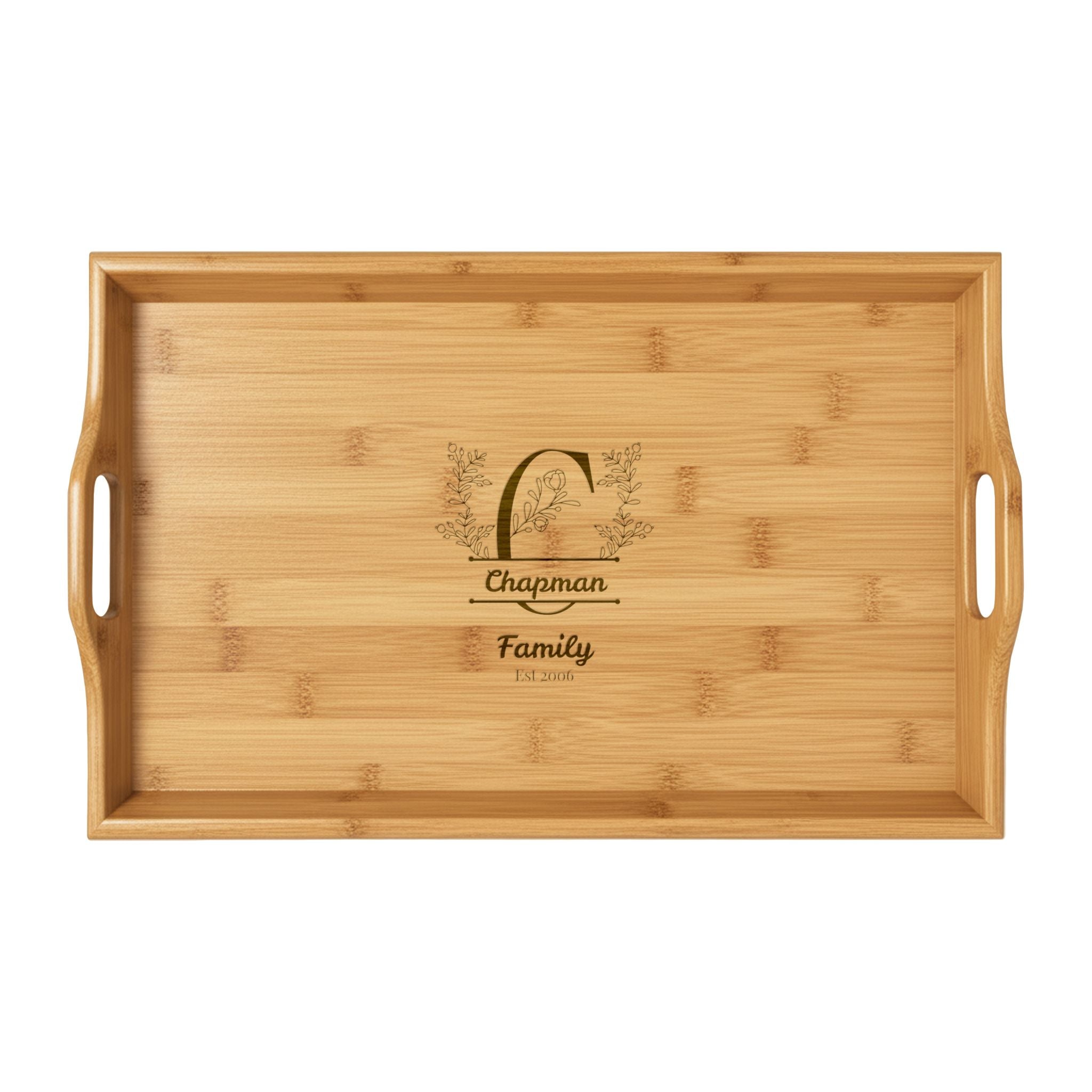 Personalized Engraved Bamboo Serving Tray -  Family Monogram