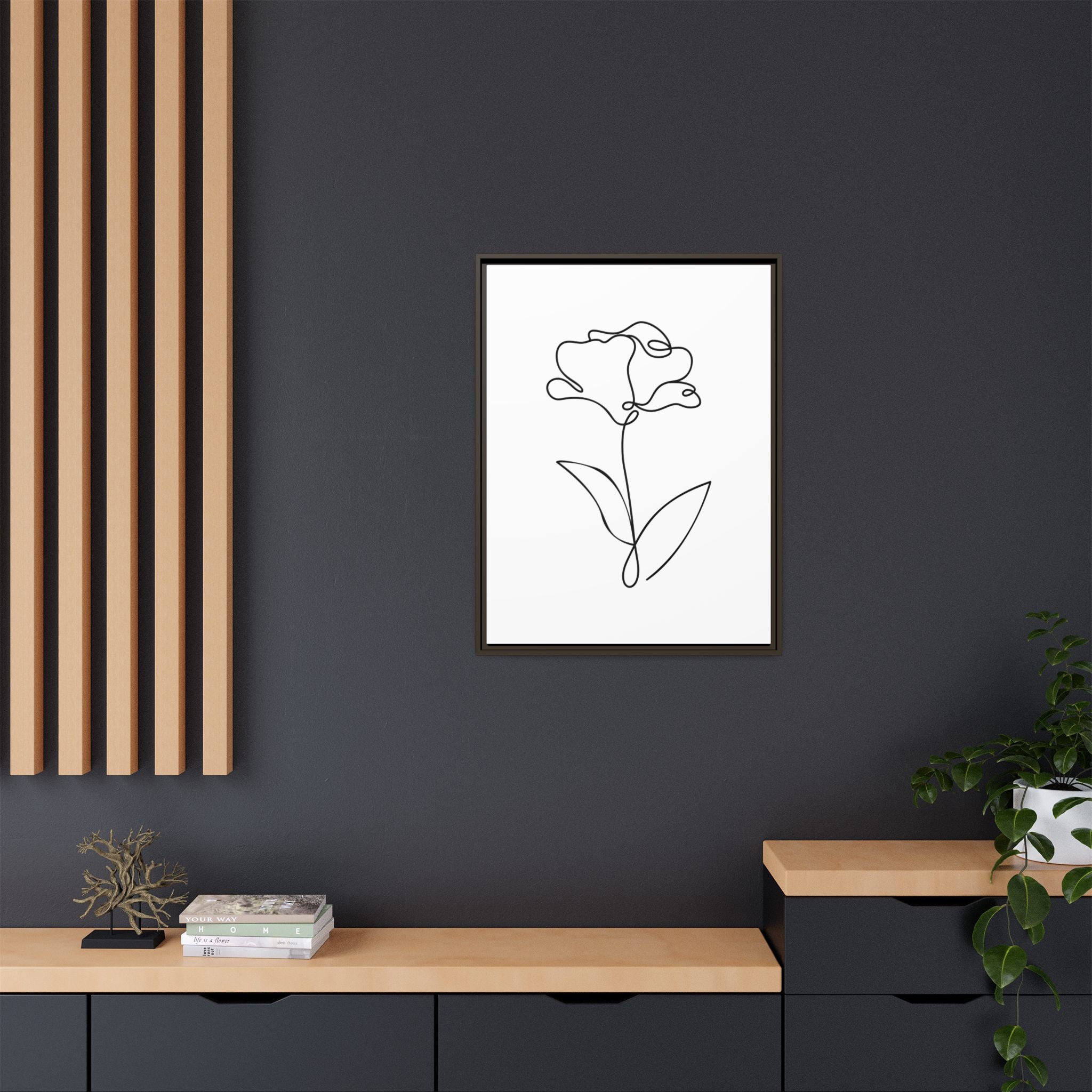 Minimal Line Art Flower Matte Canvas Framed Print