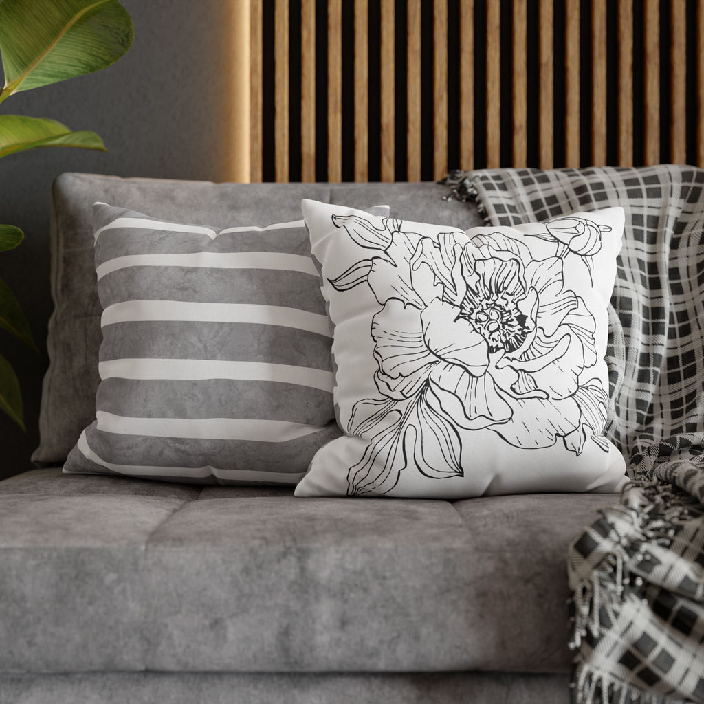 Floral Meadow Pillowcase — Bright Yellow Botanical Square Throw Pillow Cover