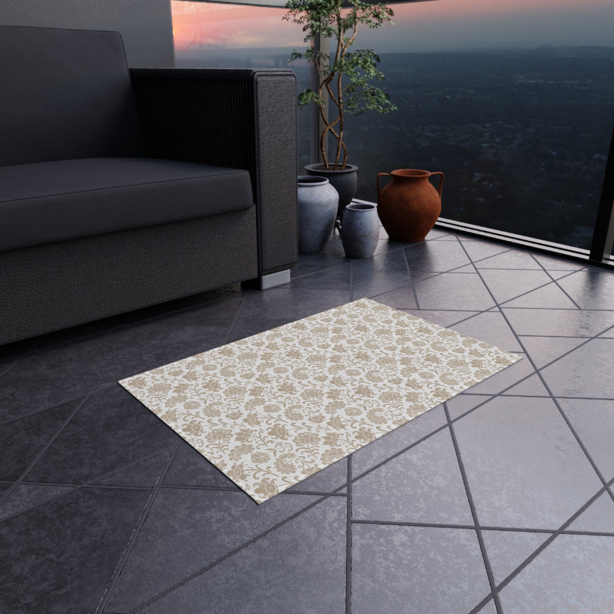 Daisy Gingham Outdoor Rug — Floral Patio Mat