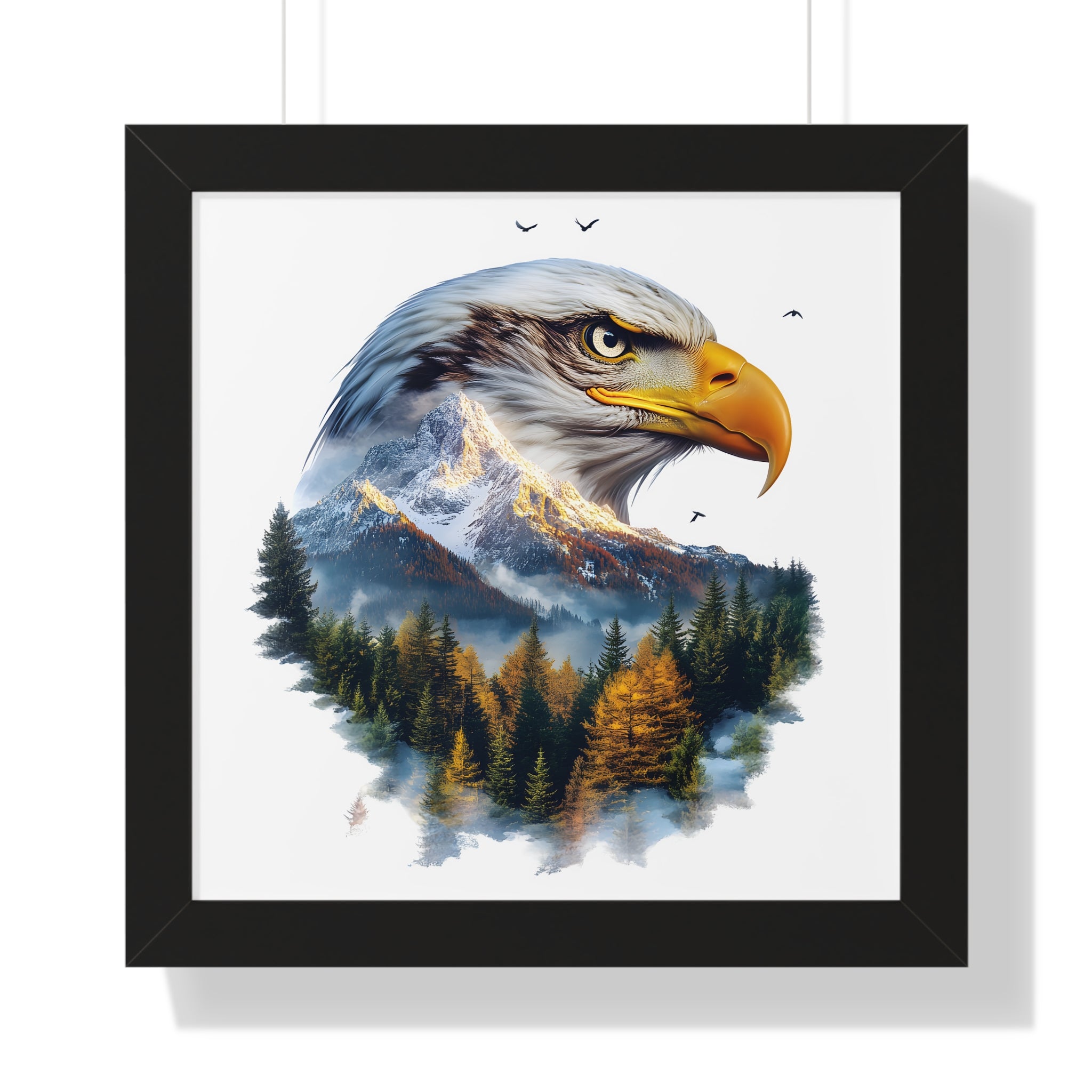 Bald Eagle Double Exposure Woodland Framed Poster Wall Art
