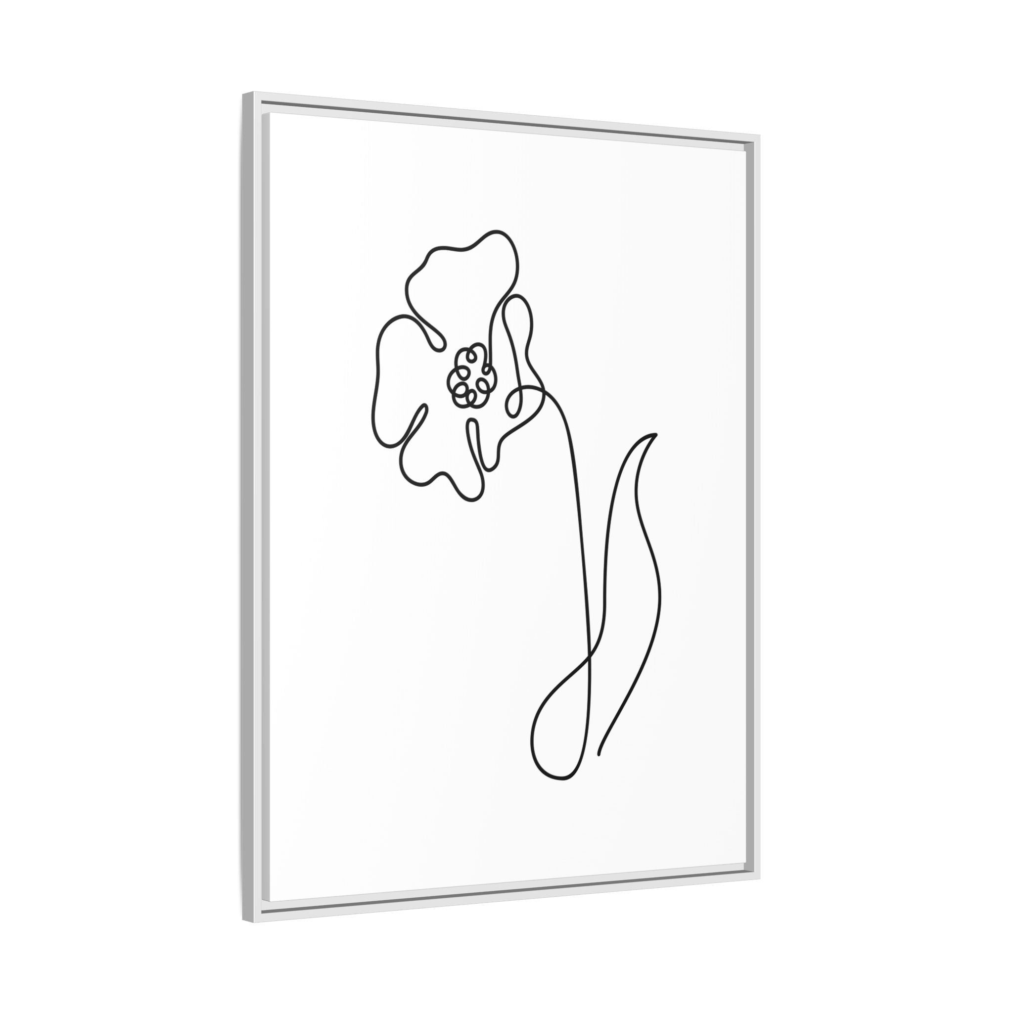 Daisy Line Art Framed Canvas Print — Minimal Botanical Wall Art