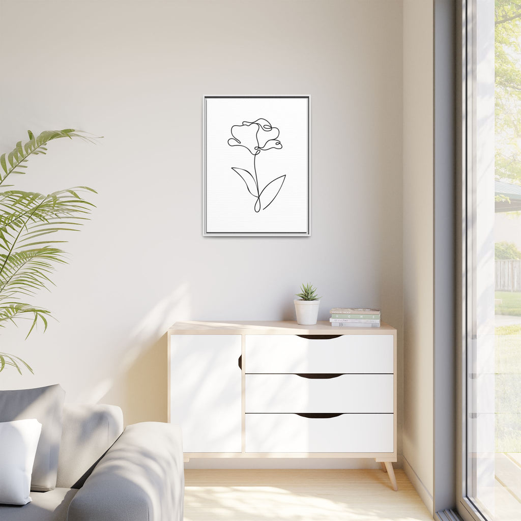 Minimal Line Art Flower Matte Canvas Framed Print