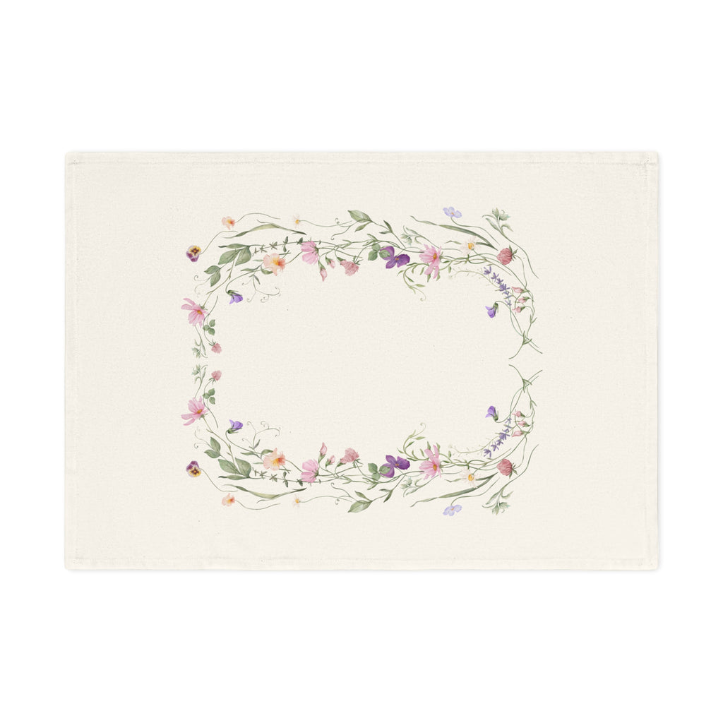 Floral Wreath Organic Cotton Tea Towel — Pastel Wildflower Kitchen Towel