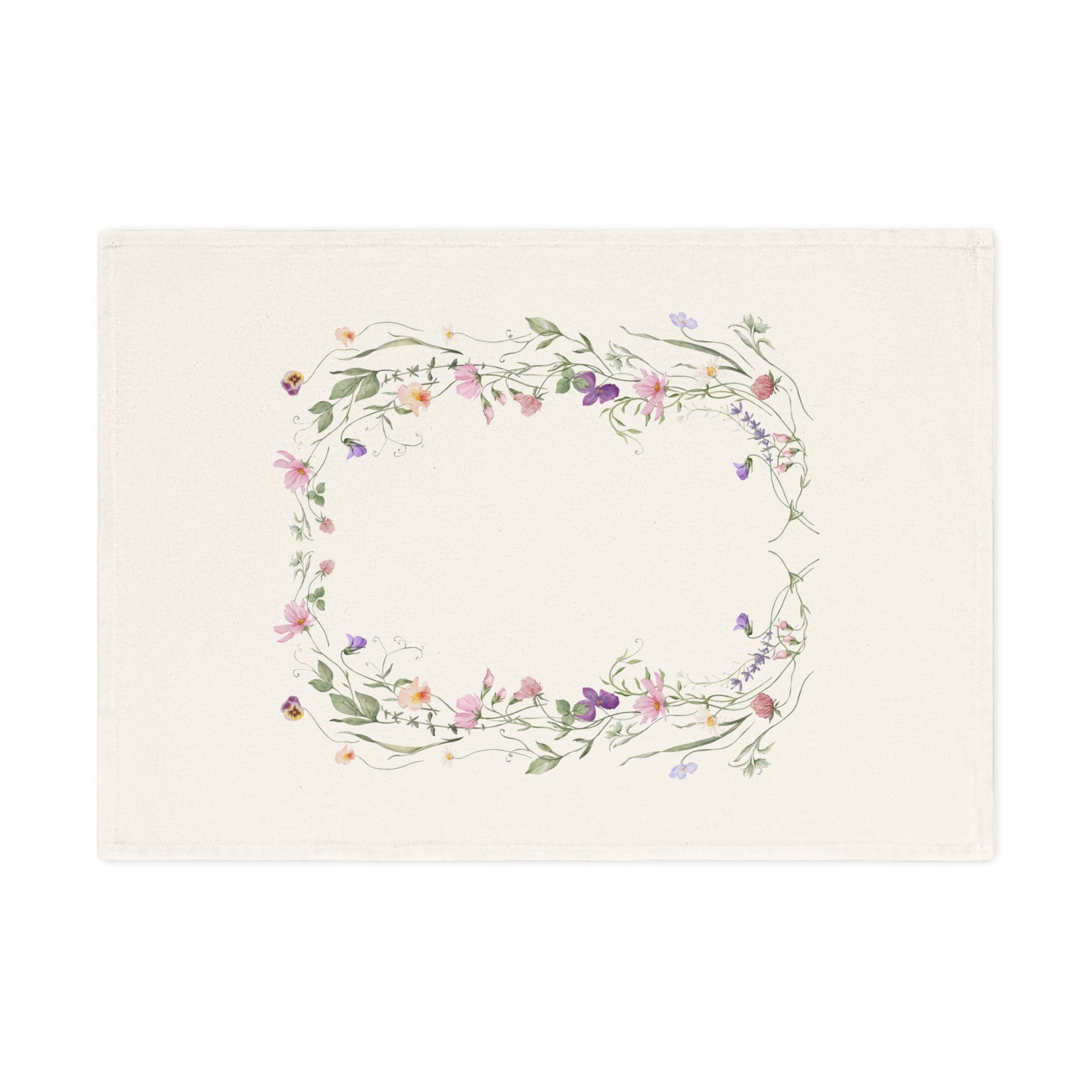 Floral Wreath Organic Cotton Tea Towel — Pastel Wildflower Kitchen Towel