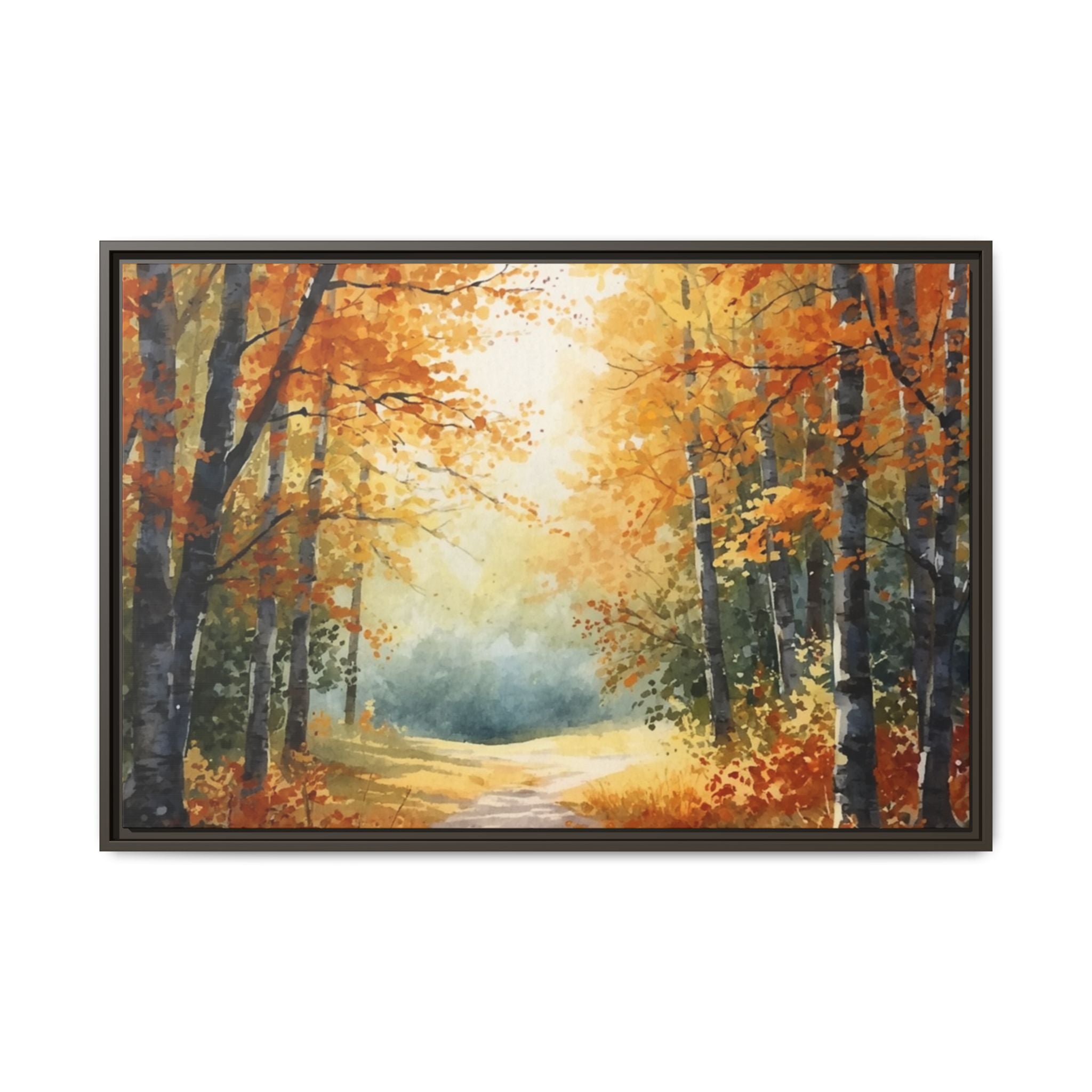 Autumn Forest Framed Canvas Wall Art — Matte Multi-Color