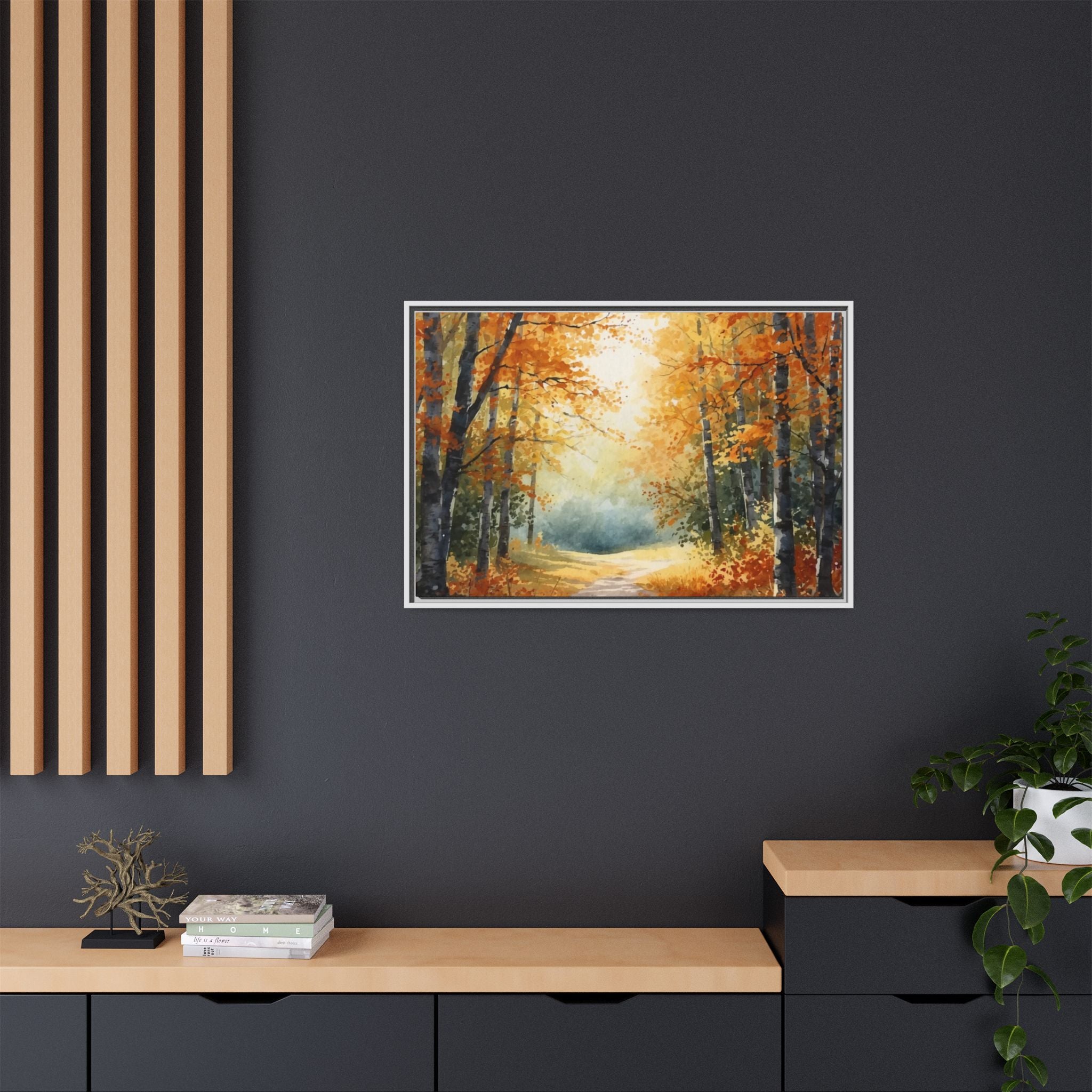 Autumn Forest Framed Canvas Wall Art — Matte Multi-Color