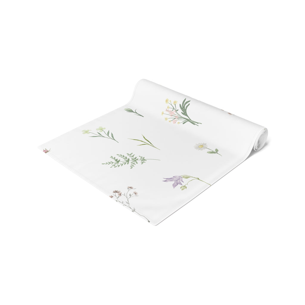 Botanical Spring Table Runner — Delicate Wildflower Print Cotton-Poly Table Runner