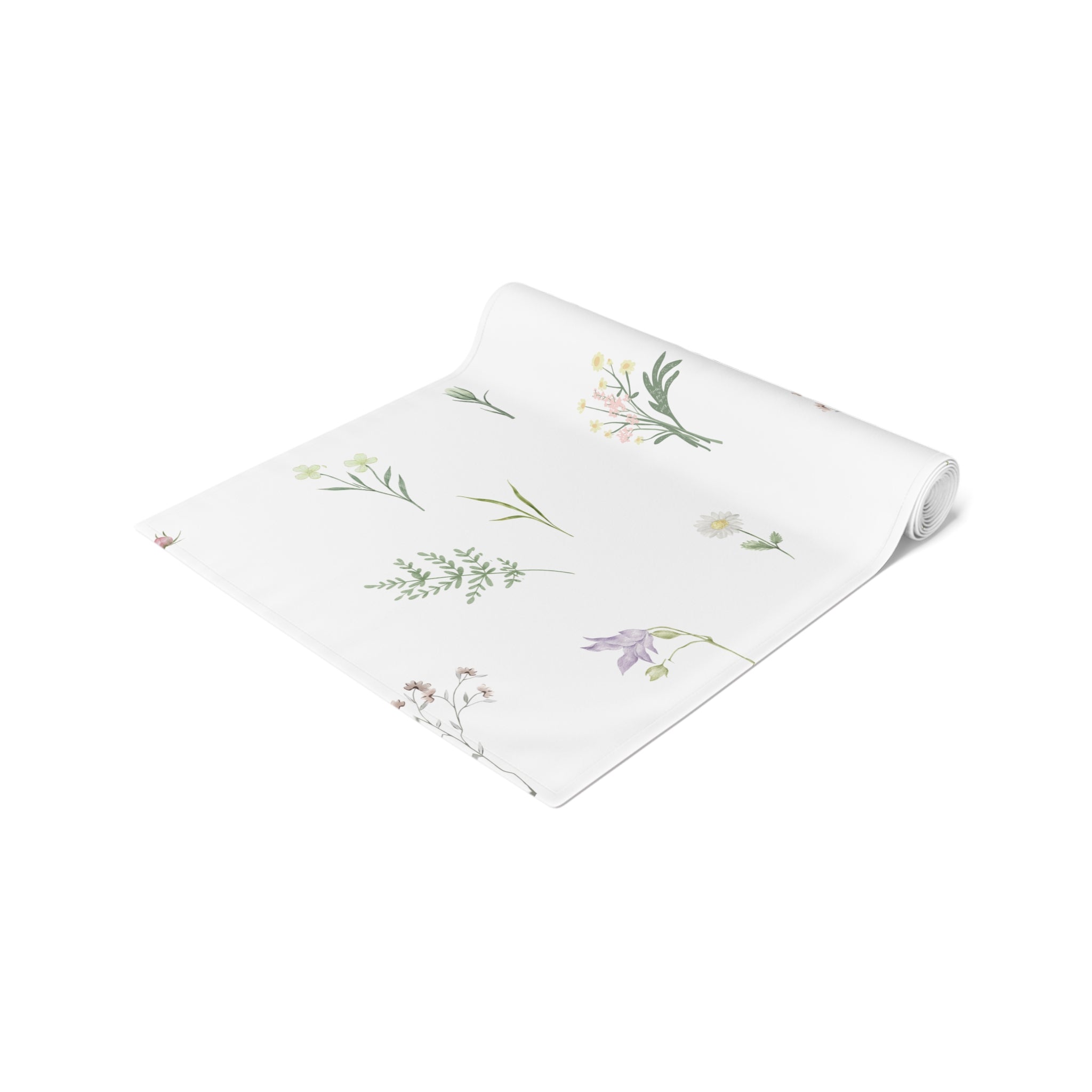 Botanical Spring Table Runner — Delicate Wildflower Print Cotton-Poly Table Runner