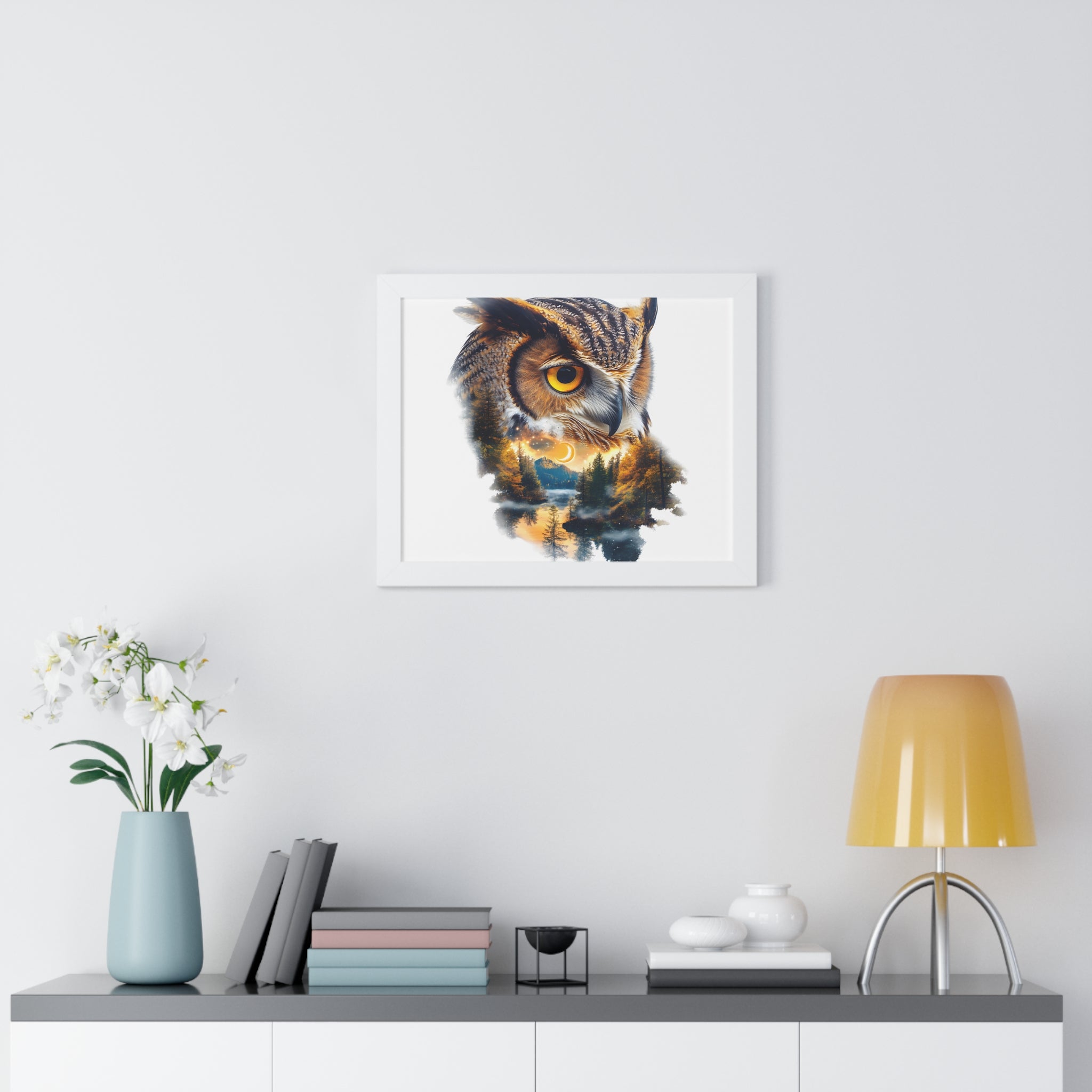 Double Exposure Owl Woodland Framed Poster