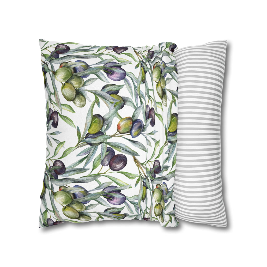 Olive Branch Decorative Pillowcase — Watercolor Mediterranean Throw Pillow Cover