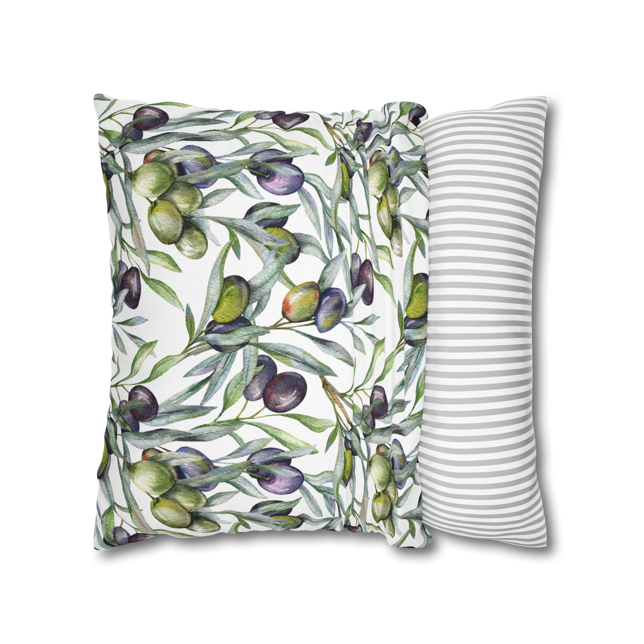 Olive Branch Decorative Pillowcase — Watercolor Mediterranean Throw Pillow Cover