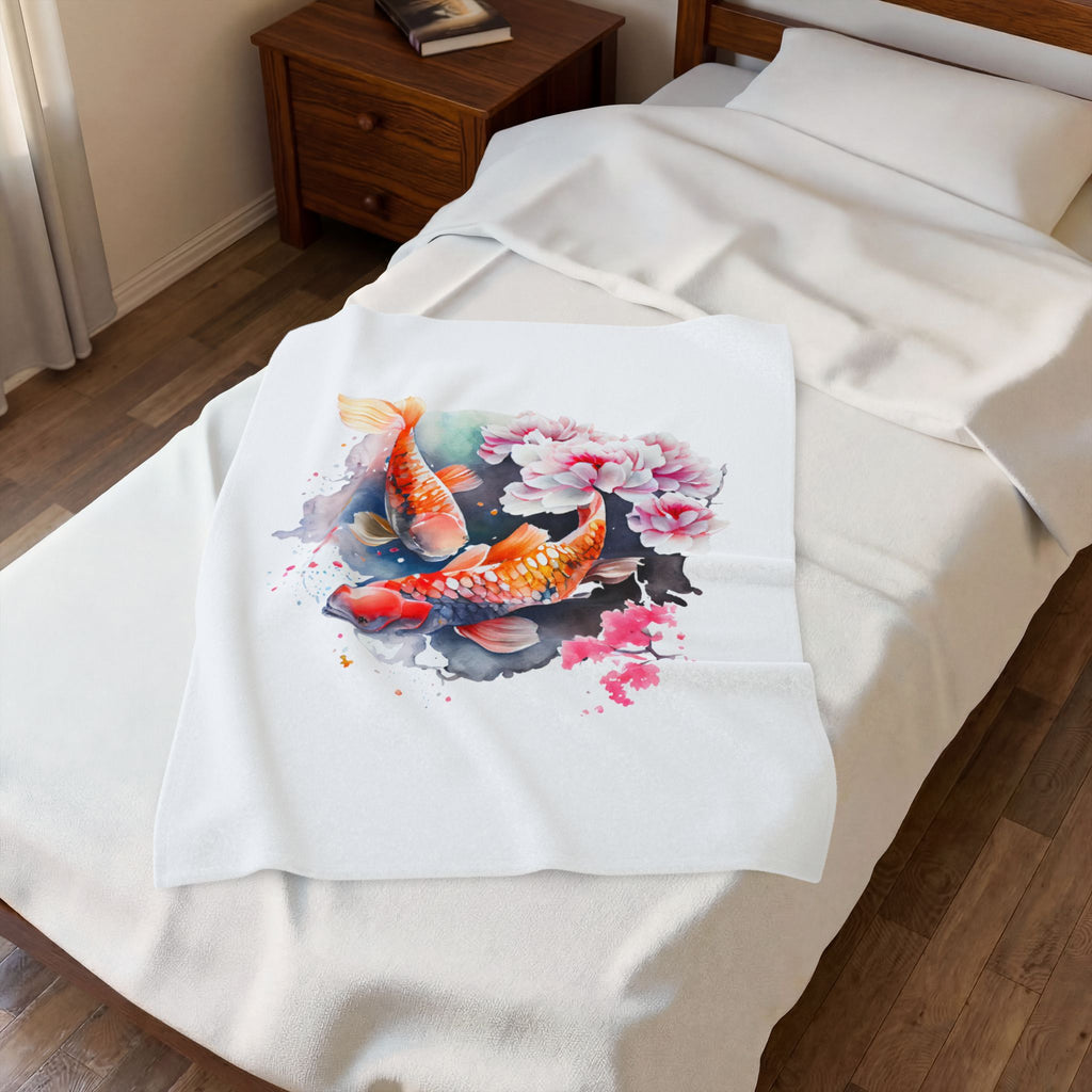 Koi Pond Velveteen Plush Blanket — Soft Koi Fish Throw