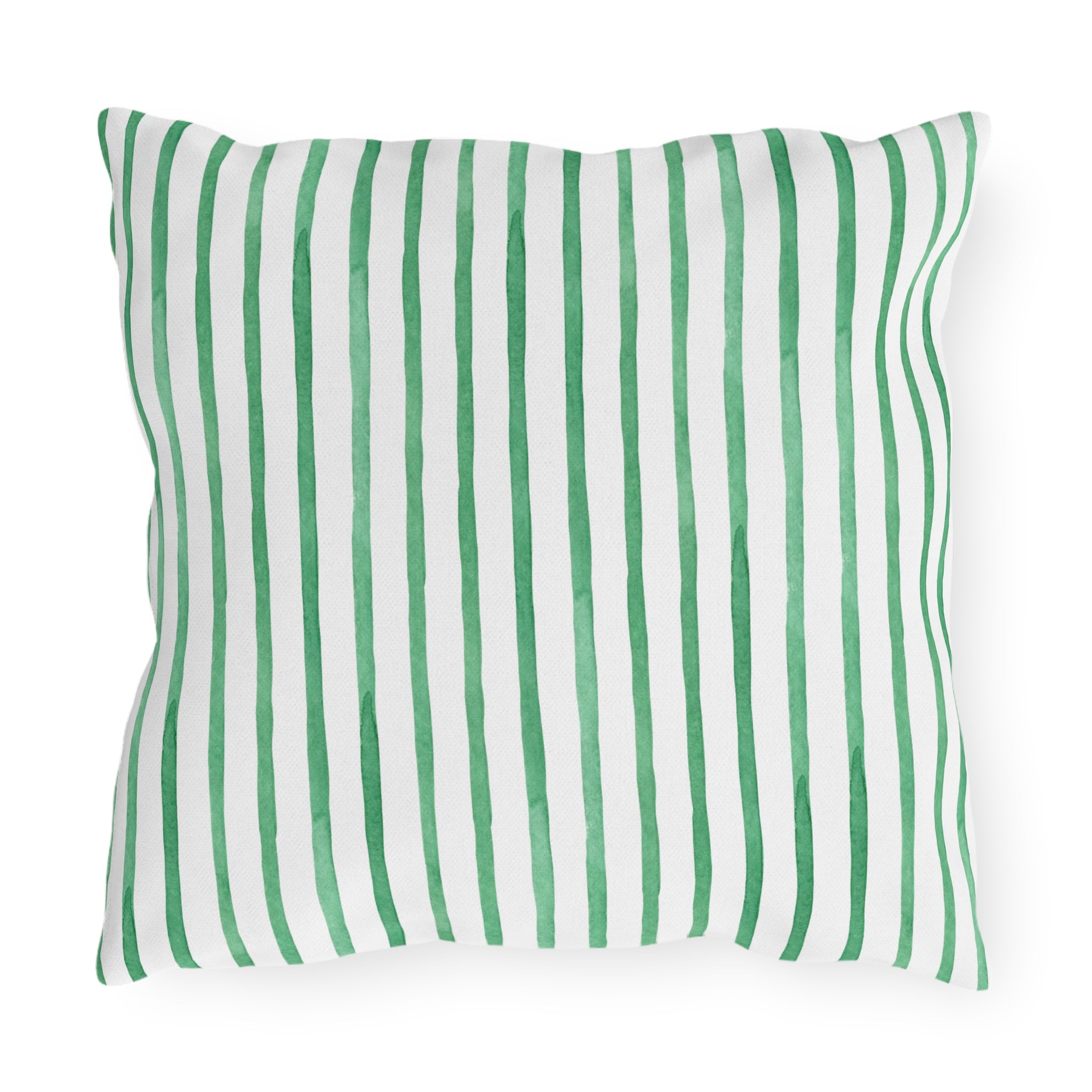 Tropical Palm Print Outdoor Pillow – Green Leaf & Striped Patio Cushion