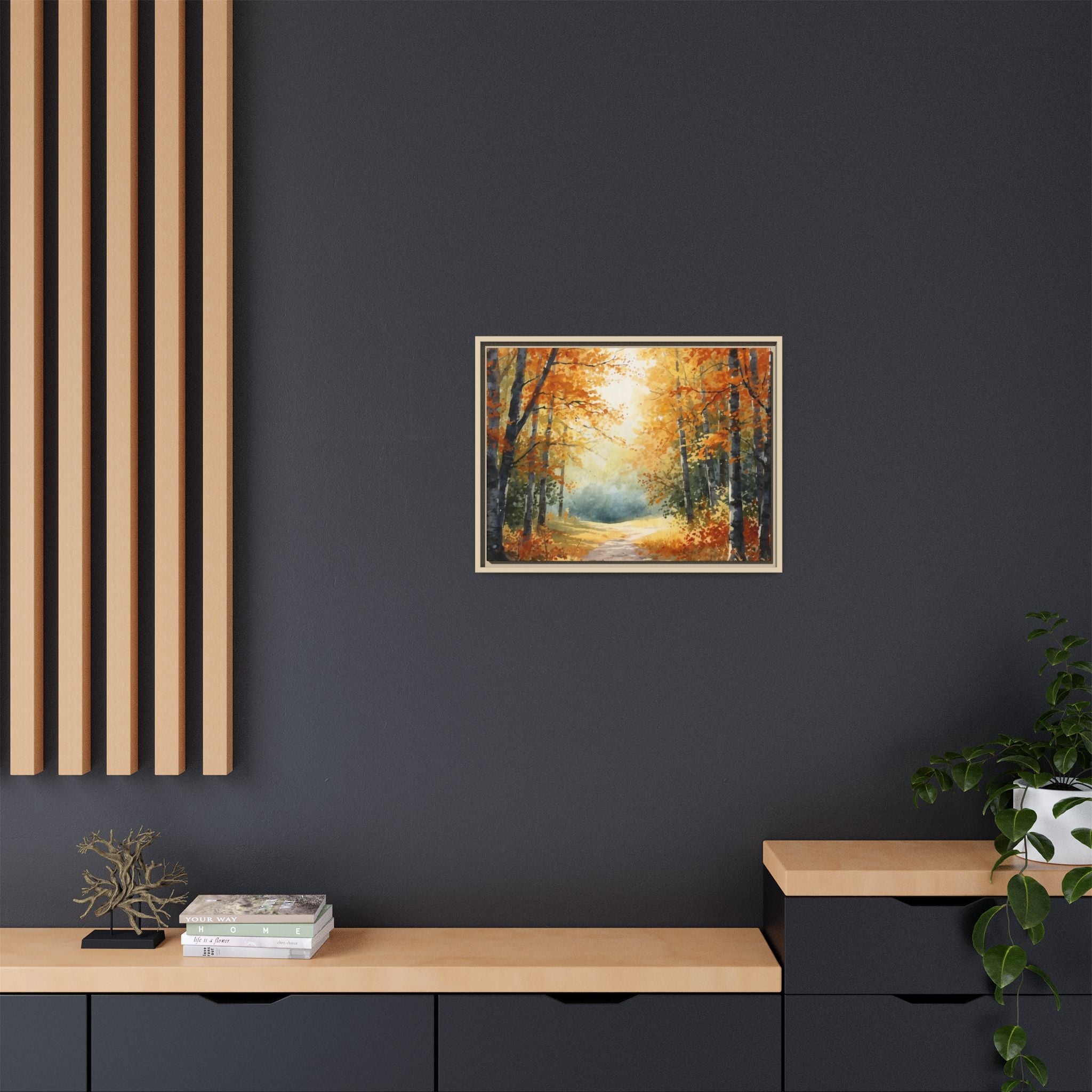 Autumn Forest Framed Canvas Wall Art — Matte Multi-Color
