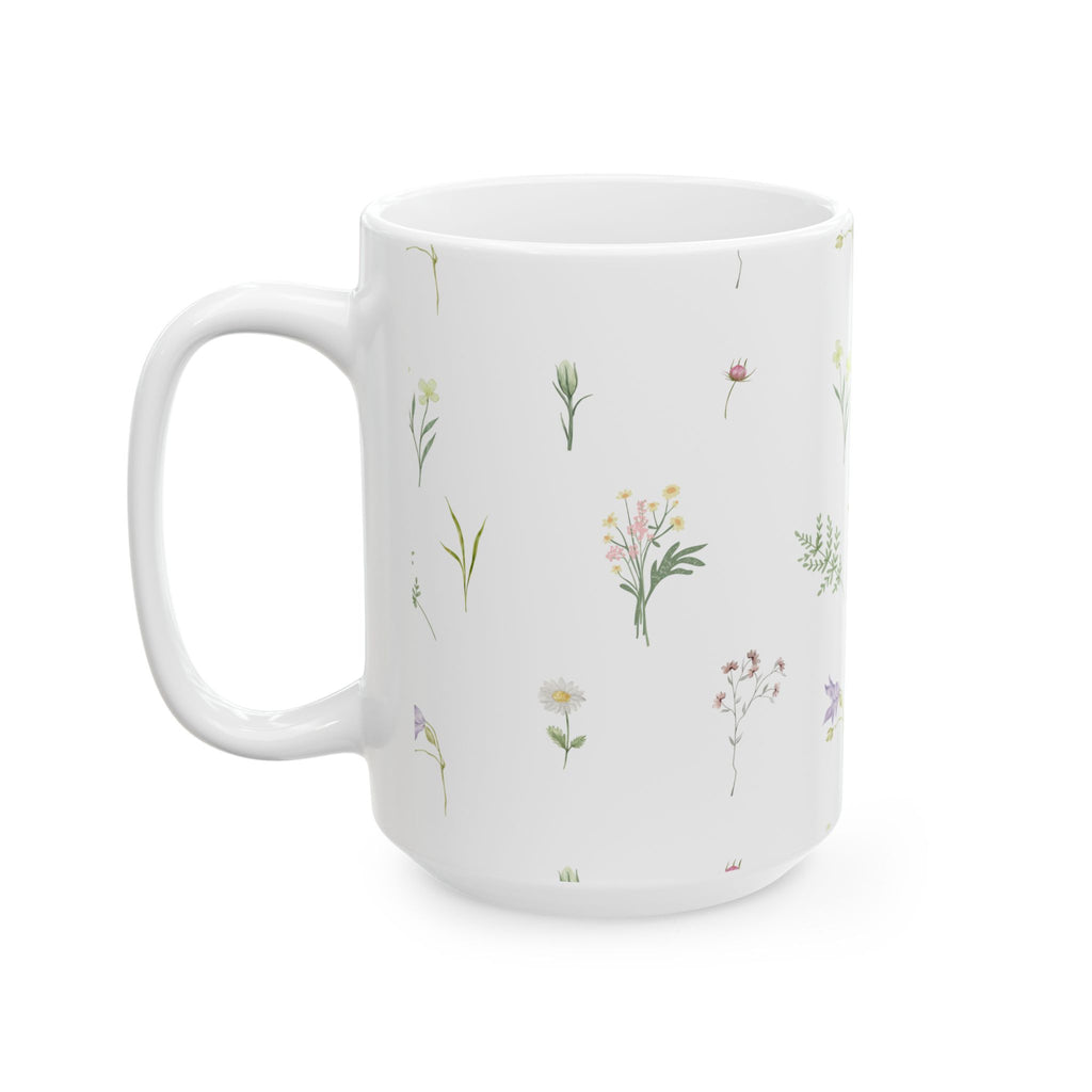 Floral Herbfield Ceramic Mug — Delicate Wildflower Pattern (11oz & 15oz)