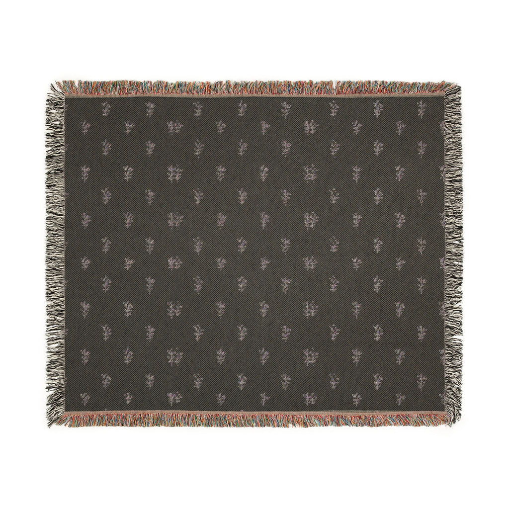 Woven Throw Blanket — Reversible Boho Diamond & Floral Pattern with Fringe