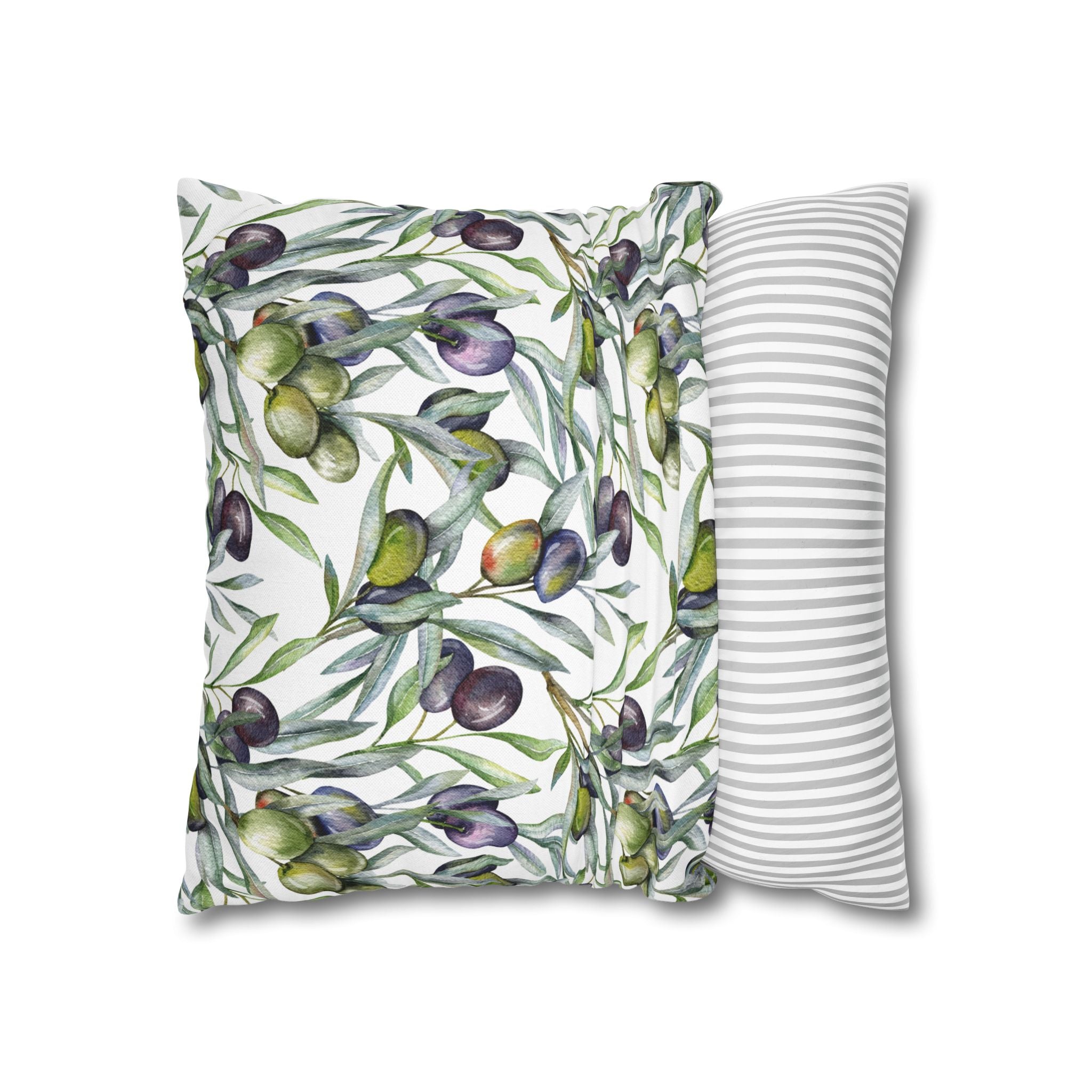 Olive Branch Decorative Pillowcase — Watercolor Mediterranean Throw Pillow Cover