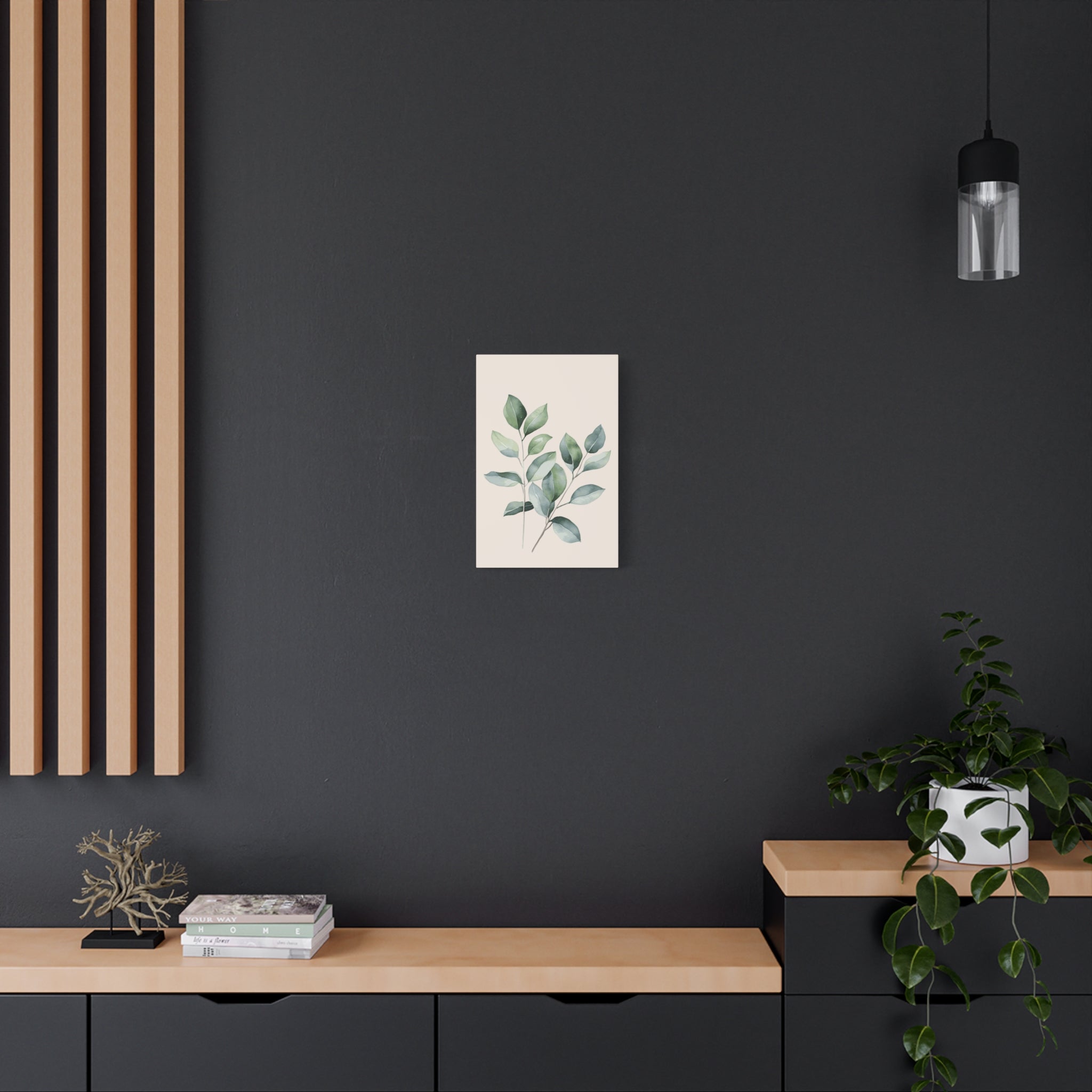 Botanical Watercolor Canvas Print — Sage Green Leaf Wall Art (Matte Stretched)