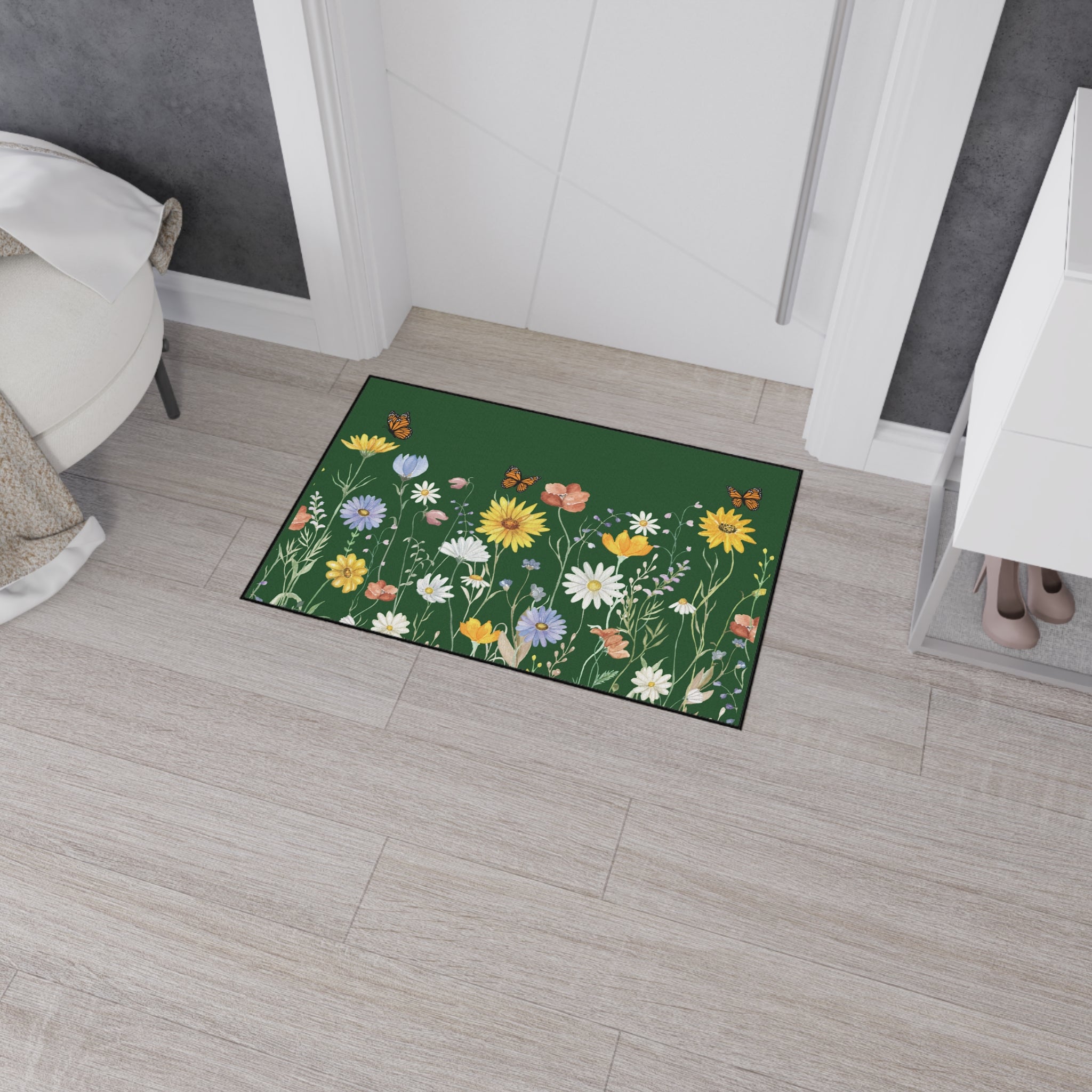 Wildflower & Butterfly Heavy Duty Floor Mat — Garden Welcome Door Rug