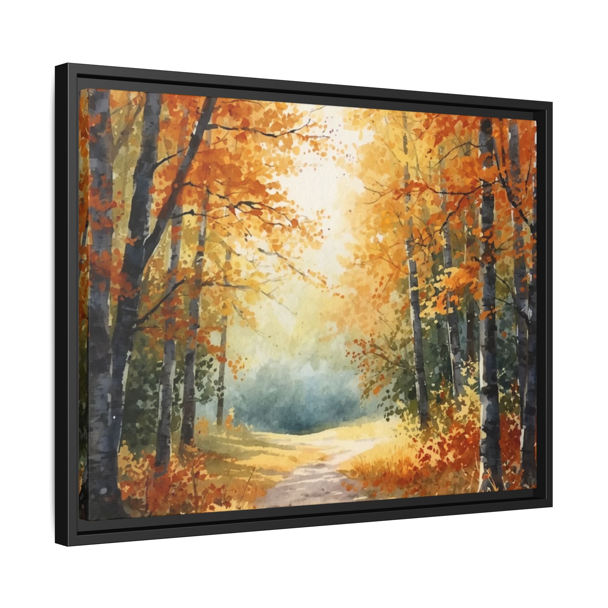 Autumn Forest Framed Canvas Wall Art — Matte Multi-Color