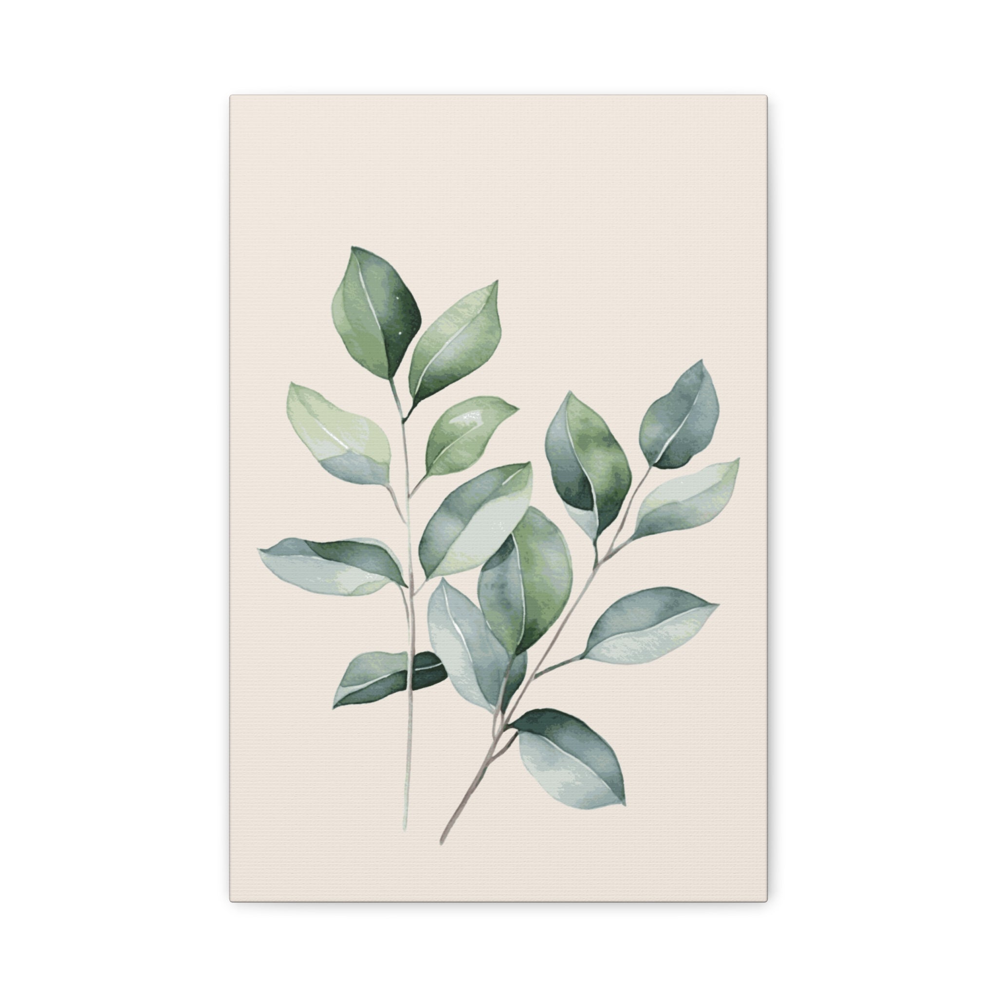 Botanical Watercolor Canvas Print — Sage Green Leaf Wall Art (Matte Stretched)