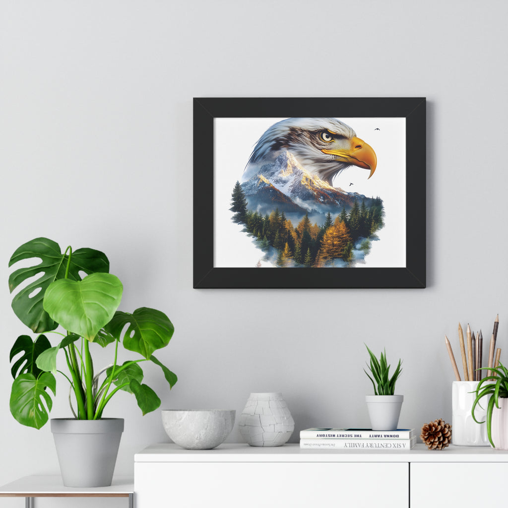 Bald Eagle Double Exposure Woodland Framed Poster Wall Art
