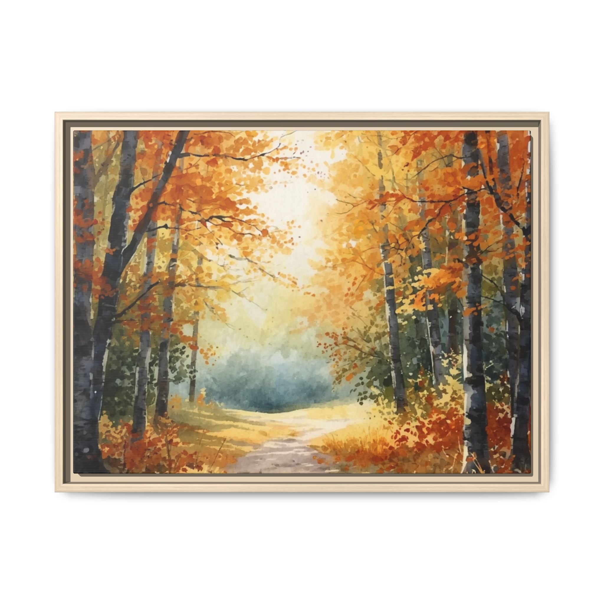 Autumn Forest Framed Canvas Wall Art — Matte Multi-Color