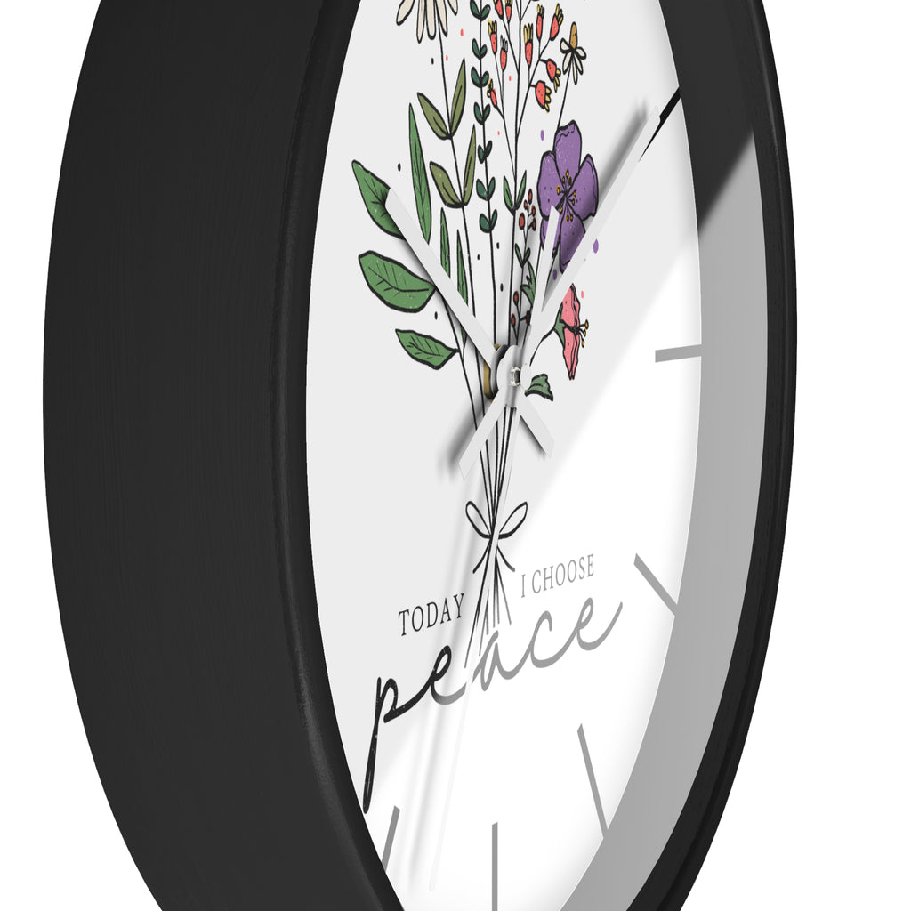 Floral "Today I Choose Peace" Wooden Wall Clock