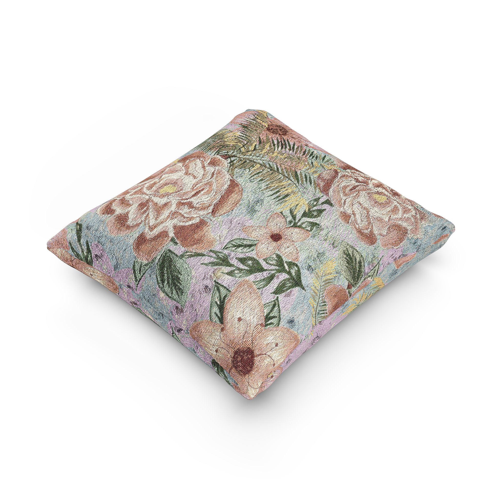 Cottage Floral Woven Pillow — Cozy Cottagecore Decorative Throw Pillow