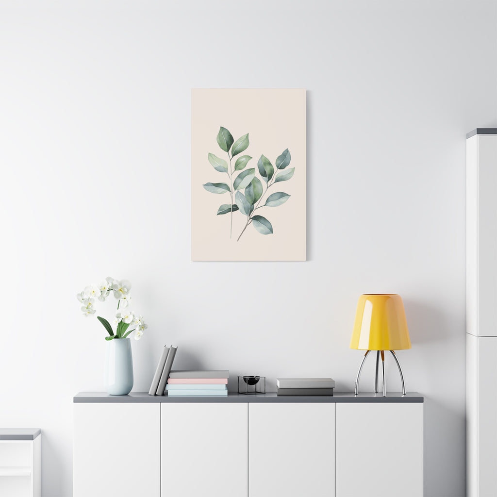 Botanical Watercolor Canvas Print — Sage Green Leaf Wall Art (Matte Stretched)