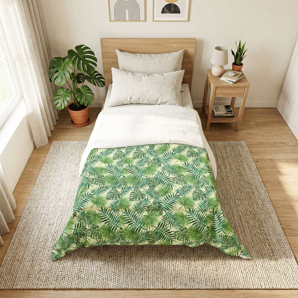Palm Leaf Botanical Cotton Comforter — Tropical Leaf Print Bedding