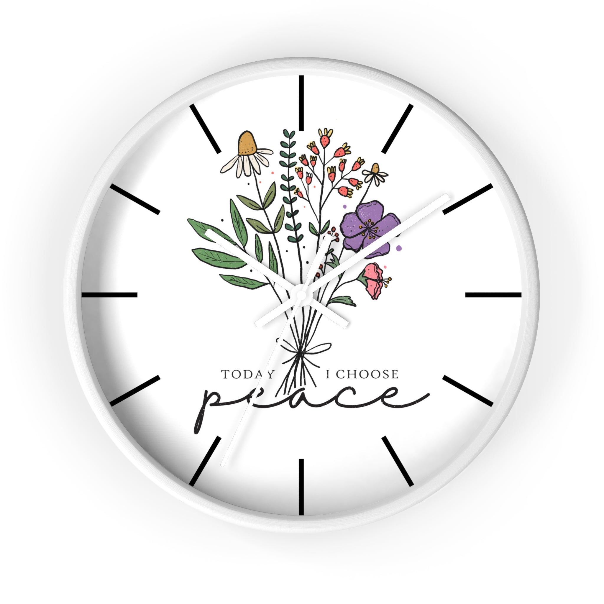 Floral "Today I Choose Peace" Wooden Wall Clock
