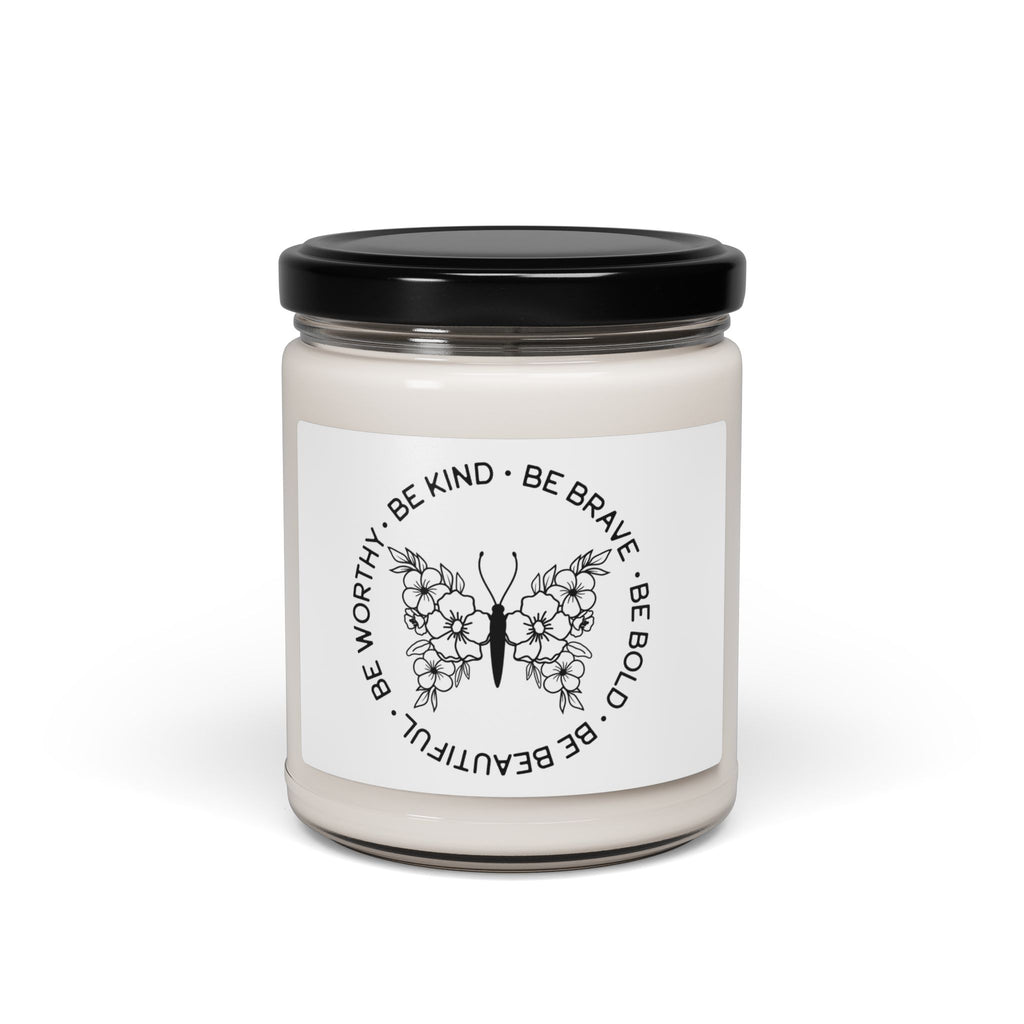 Inspirational Butterfly Soy Candle — 9oz Scented Jar (Be Kind • Be Brave • Be Bold • Be Worthy)