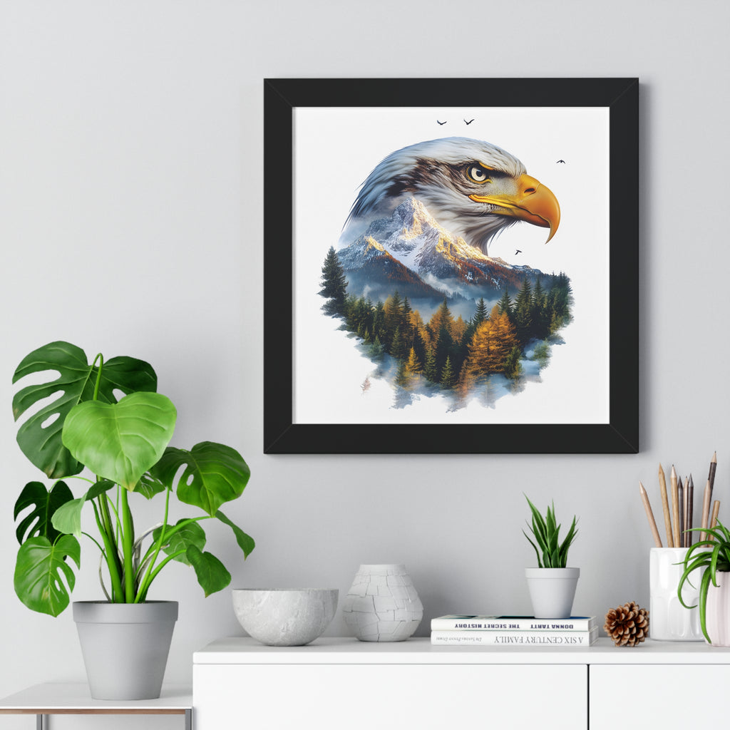 Bald Eagle Double Exposure Woodland Framed Poster Wall Art