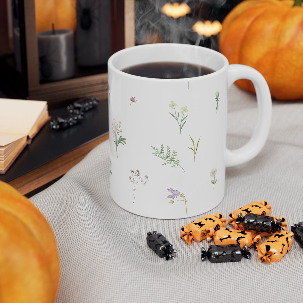 Floral Herbfield Ceramic Mug — Delicate Wildflower Pattern (11oz & 15oz)