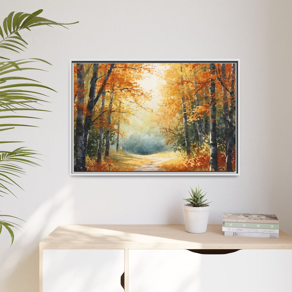 Autumn Forest Framed Canvas Wall Art — Matte Multi-Color