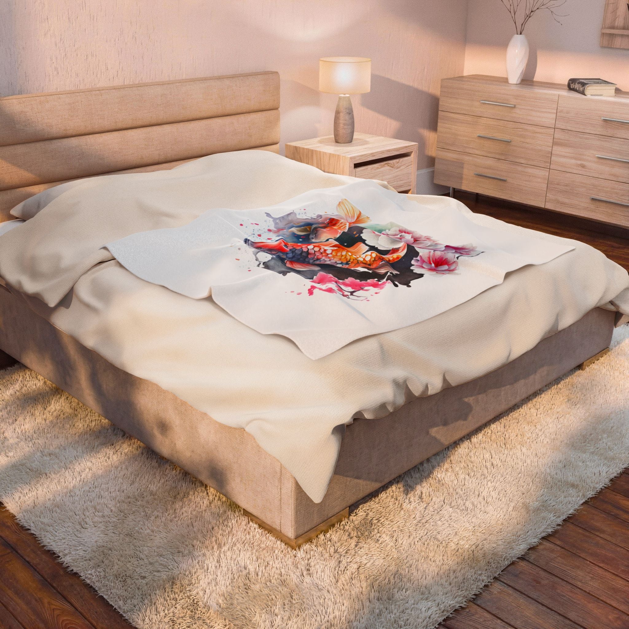 Koi Pond Velveteen Plush Blanket — Soft Koi Fish Throw