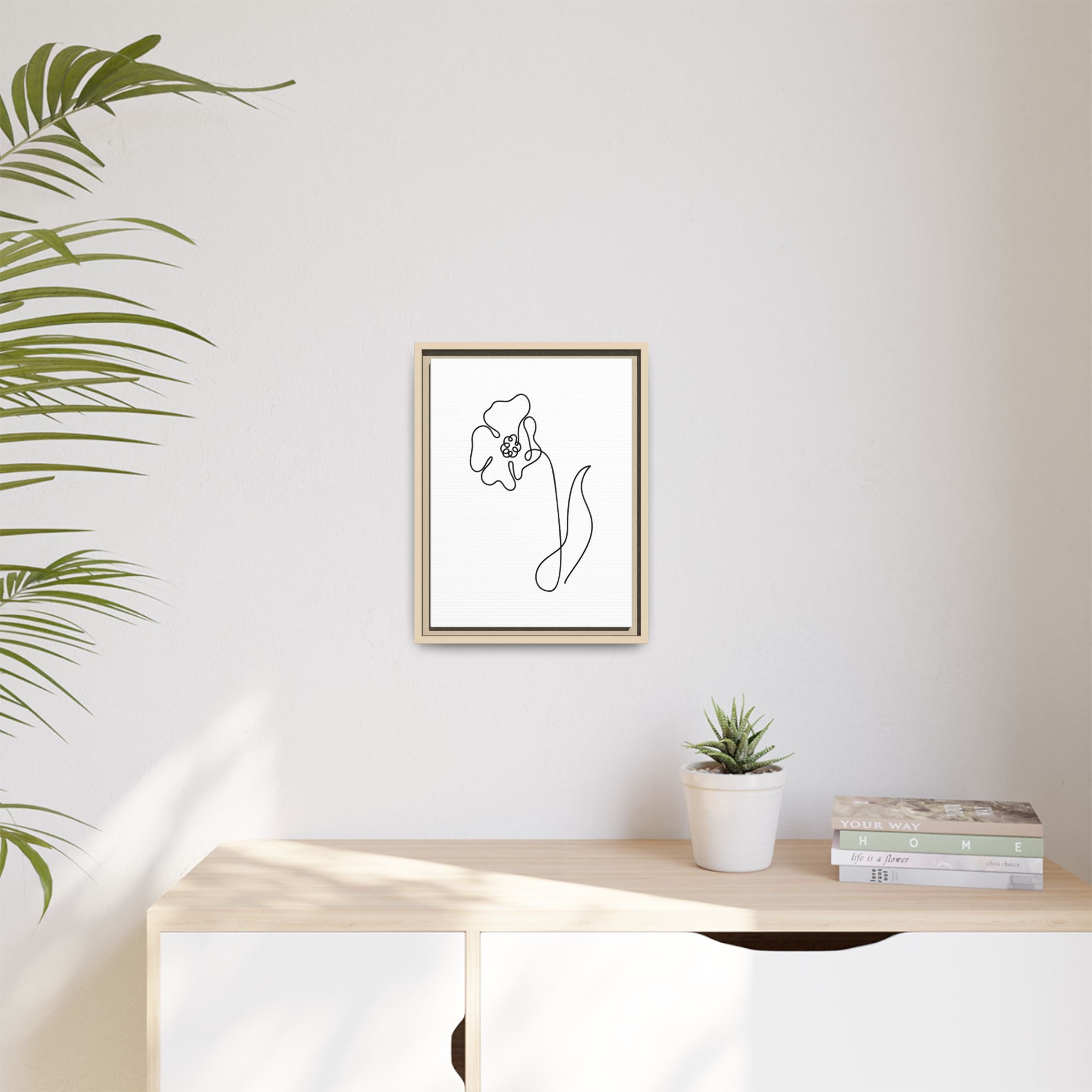 Daisy Line Art Framed Canvas Print — Minimal Botanical Wall Art